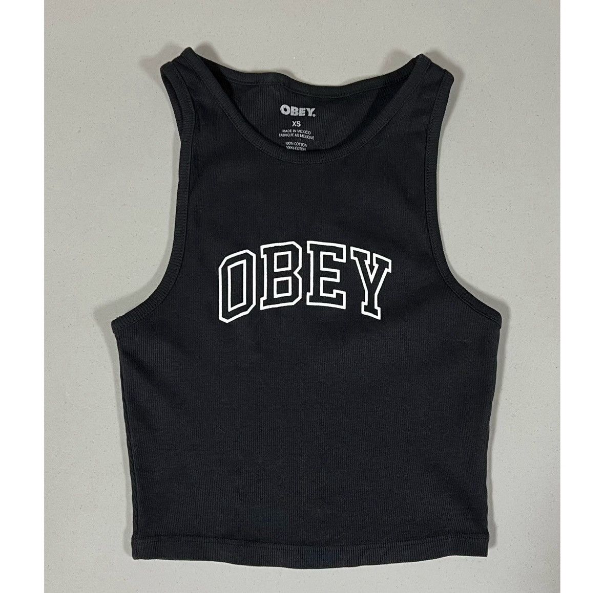 Obey Obey Black Ribbed Logo Graphic Tank Crop Top Shirt Tee XS ⛓️ Size XS / US 0-2 / IT 36-38 - 2 Thumbnail