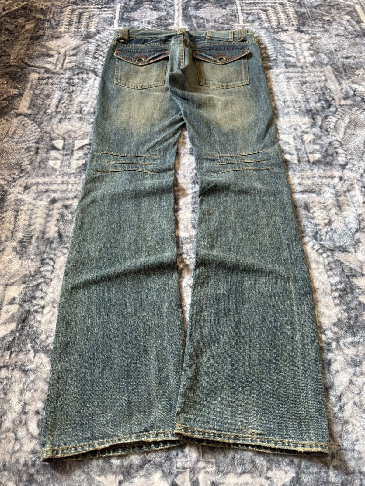 Fad Three × GOSTAR DE FUGA × Japanese Brand Rupert Japan Muddy Wash Rivet Edgy Flared Denim Pants Size US 31 - 2 Thumbnail
