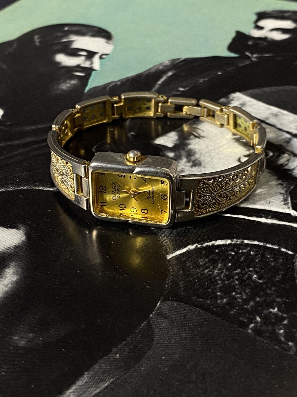 Jewelry x Vintage Retro Omax Watch With Filigree Bracelet in Gold, Men's