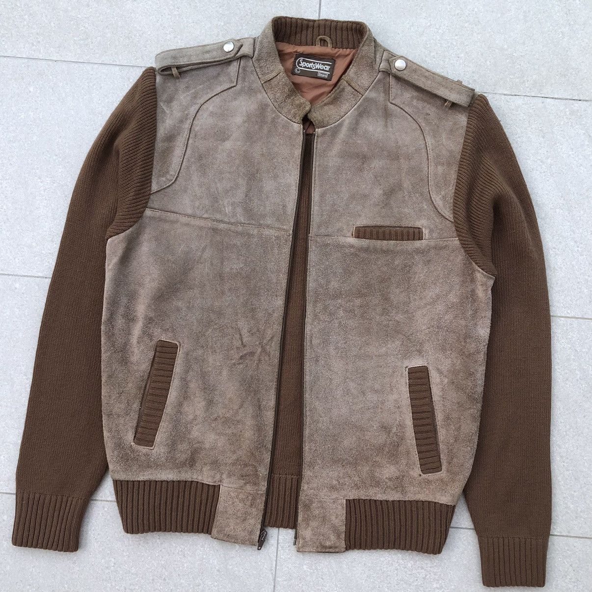 Sears Vintage70s Sears Sportwear Suede Leather Knit Sleeve Jacket Size US L / EU 52-54 / 3 - 11 Thumbnail