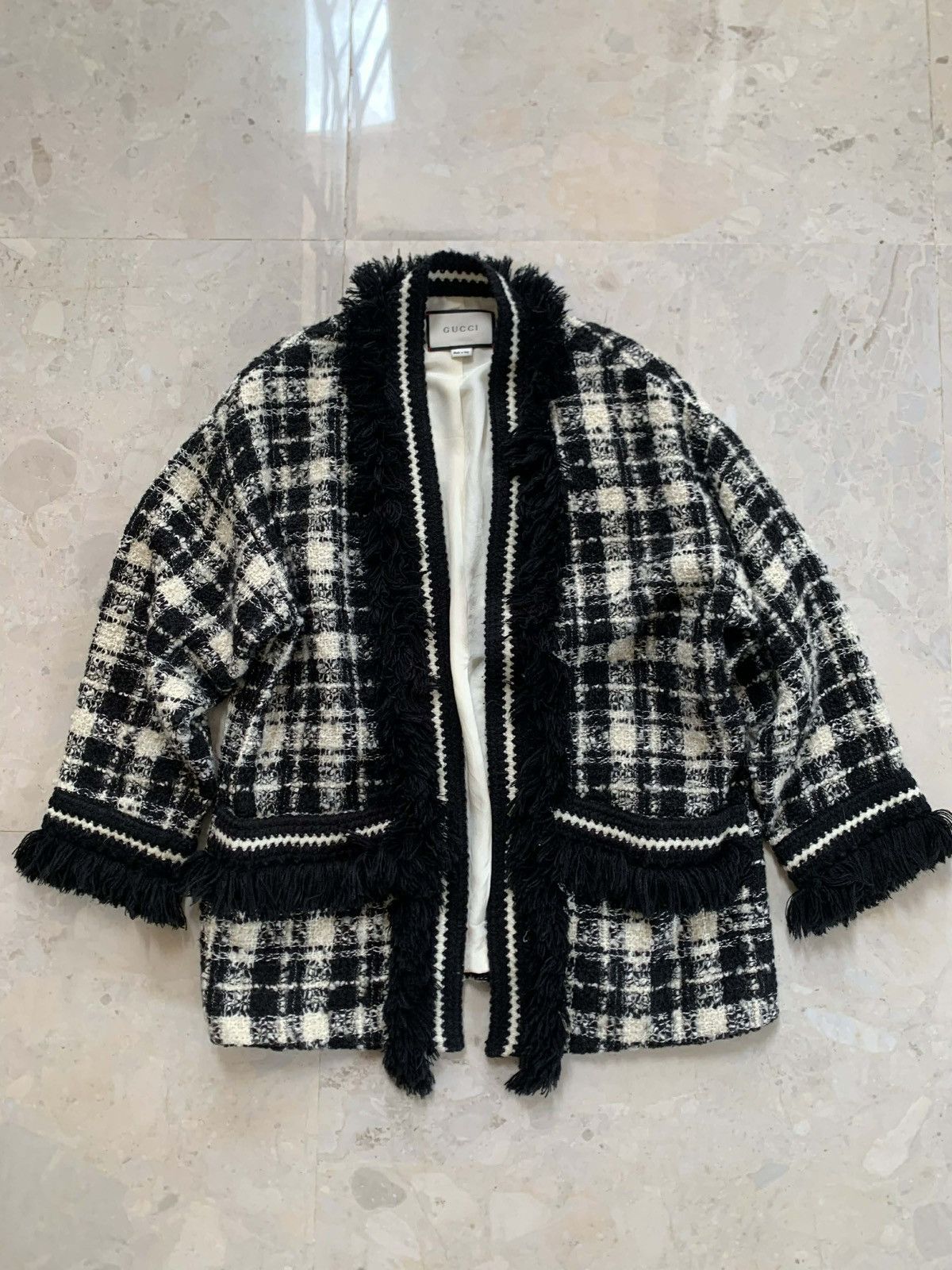 Gucci Gucci Black Ivory Wool Boucle Tweed Jacket Size XS / US 0-2 / IT 36-38 - 2 Thumbnail