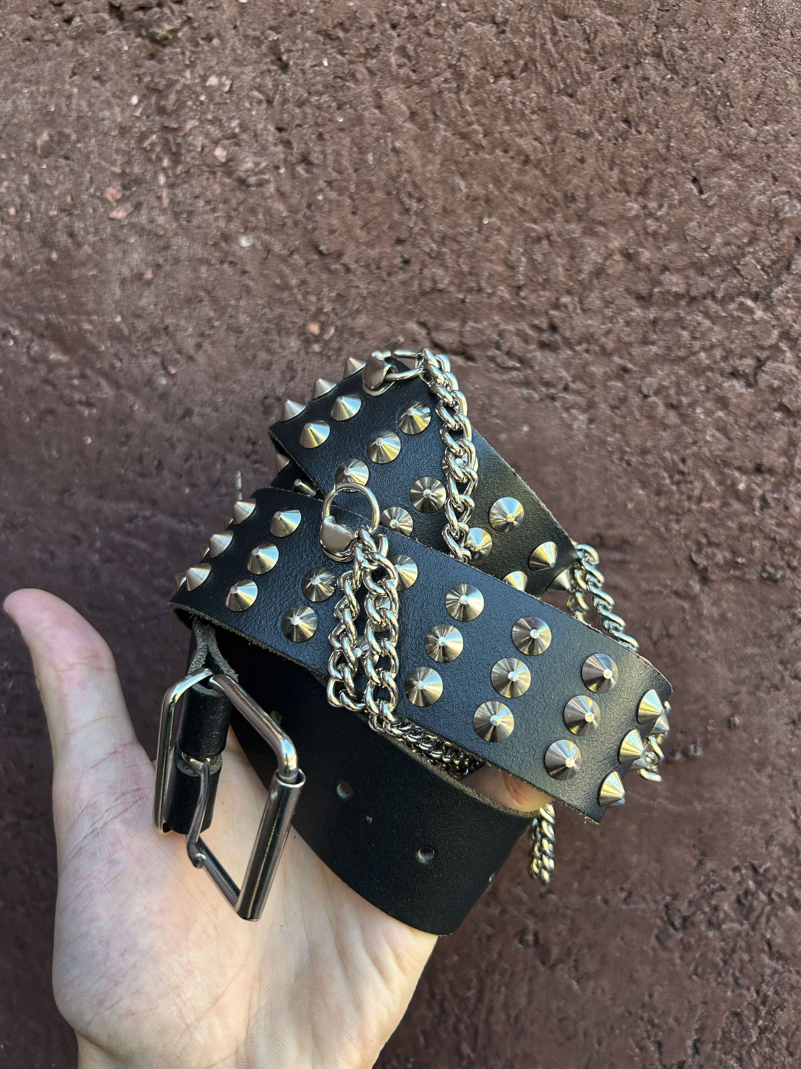 Japanese Brand Vintage Avant Garde Black Leather Belt Hand Drip Punk Style Size ONE SIZE - 10 Thumbnail