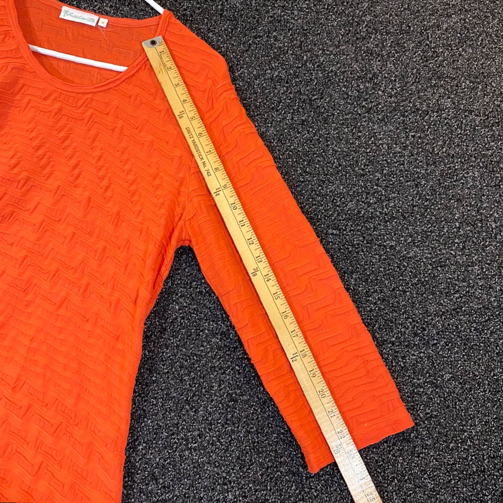 Vintage Lulu-B Shirt Womens Medium Orange Blouse Knit 3/4 Sleeve Textured Stretch Top Size M / US 6-8 / IT 42-44 - 5 Thumbnail