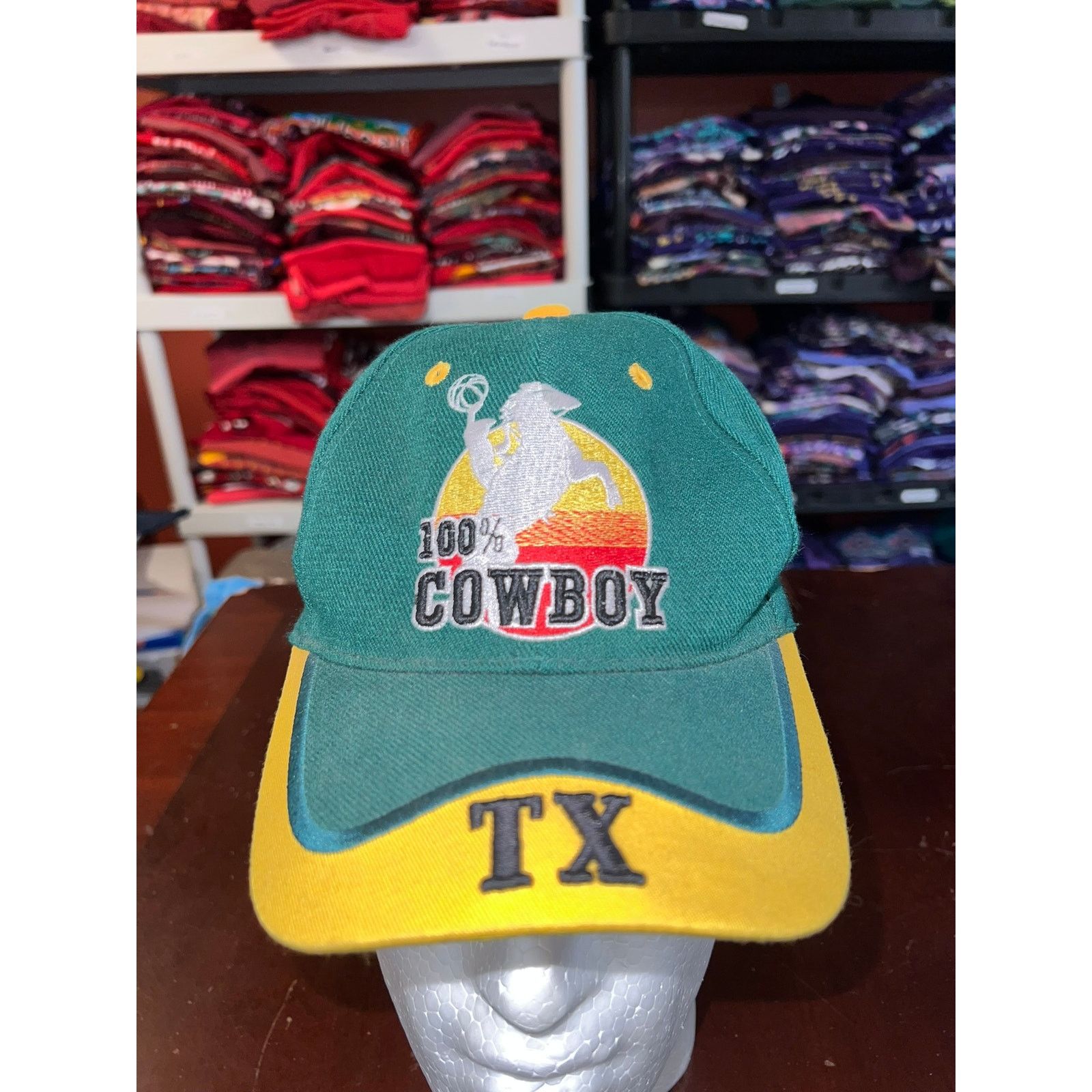 Vintage Vintage Cowboy Hat 100% Cowboy Horse TX Texas Green Cap Size ONE SIZE - 2 Thumbnail