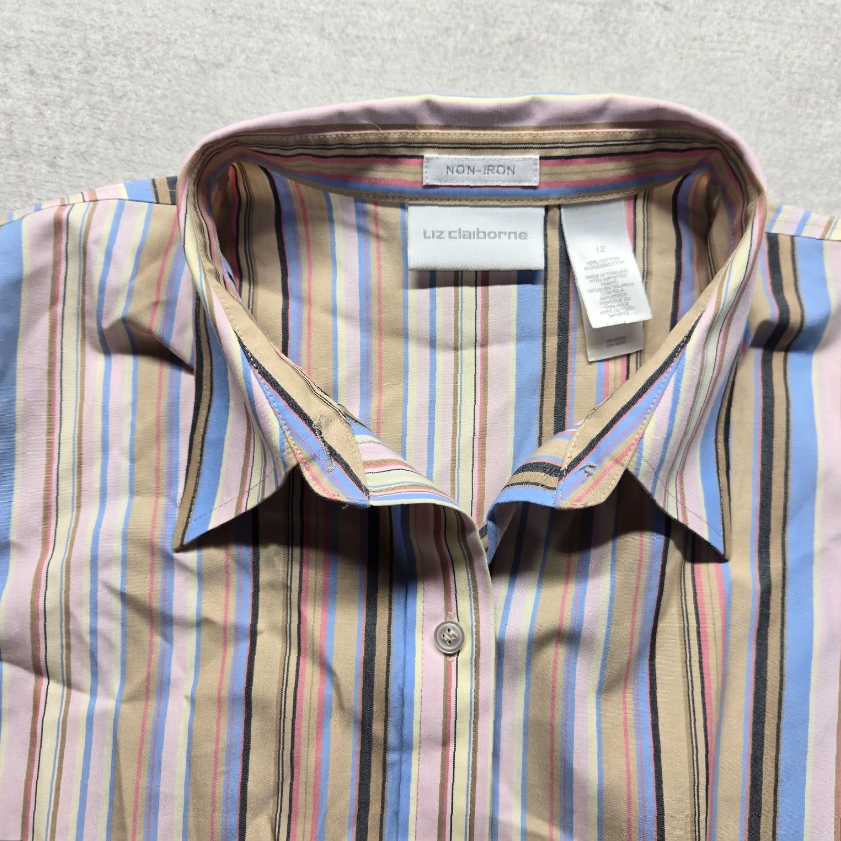 Liz Claiborne Liz Claiborne Shirt Adults 12 Multicolor Striped Long Sleeve Button-Up Women's Shirt Non-Iron Basic Regular Adult Women 12 Multicolor Stripe Shirt Size XL / US 12-14 / IT 48-50 - 2 Thumbnail