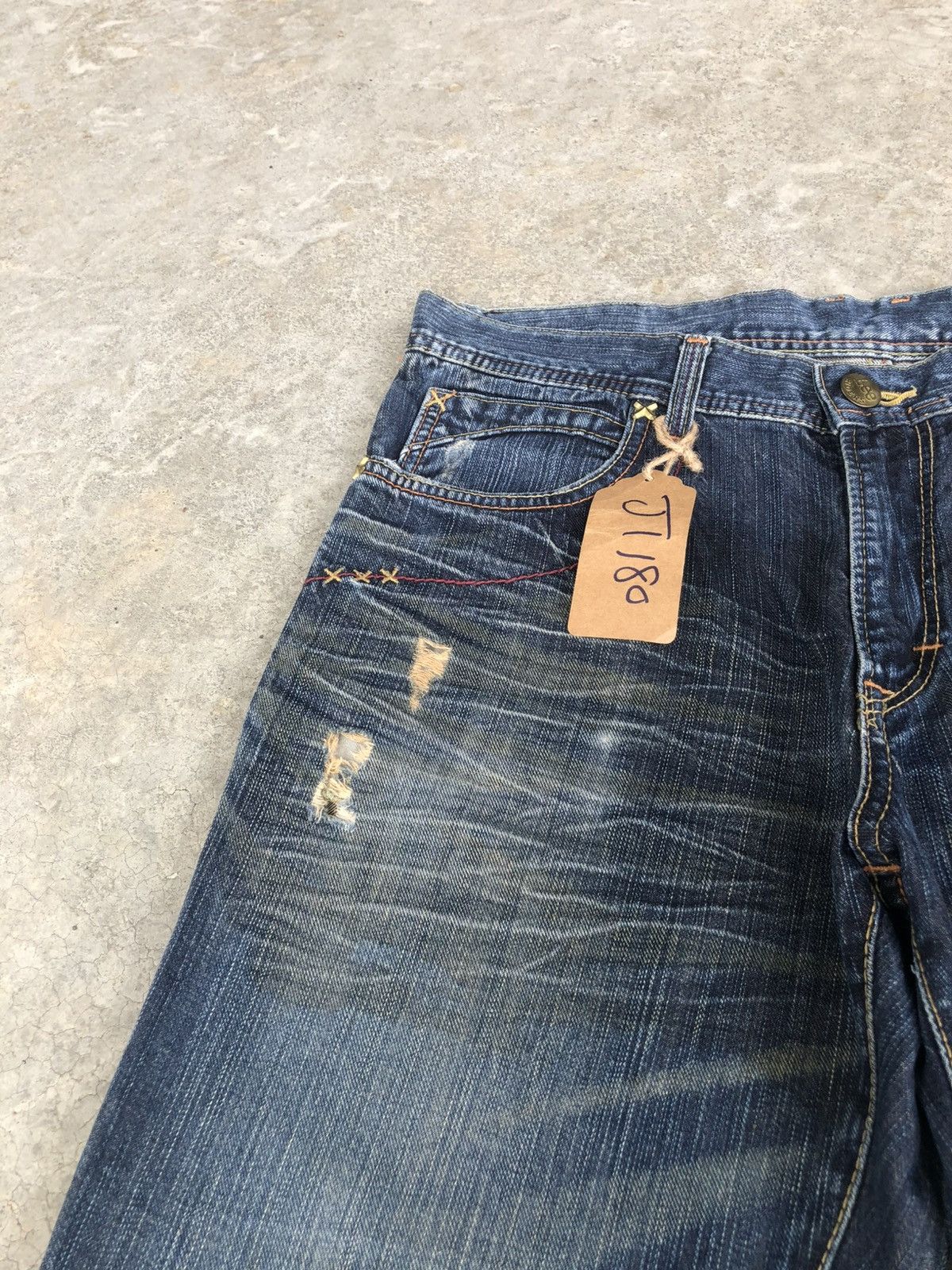 If Six Was Nine Japanese Lee Flared Jeans Distressed Denim Size US 34 / EU 50 - 13 Thumbnail