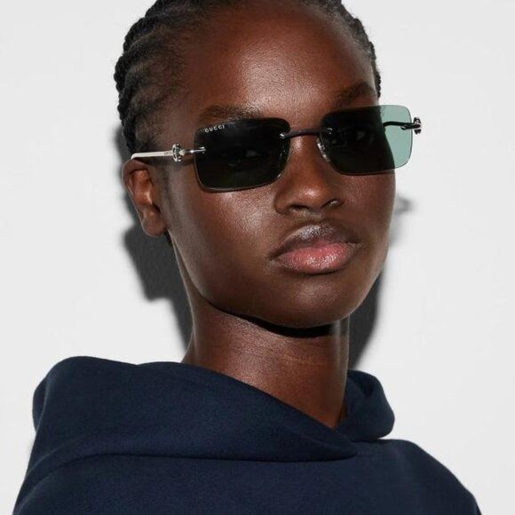 Gucci 🕶️ New Gucci GG1703S 002 Silver/Green Sunglasses Size ONE SIZE - 2 Thumbnail