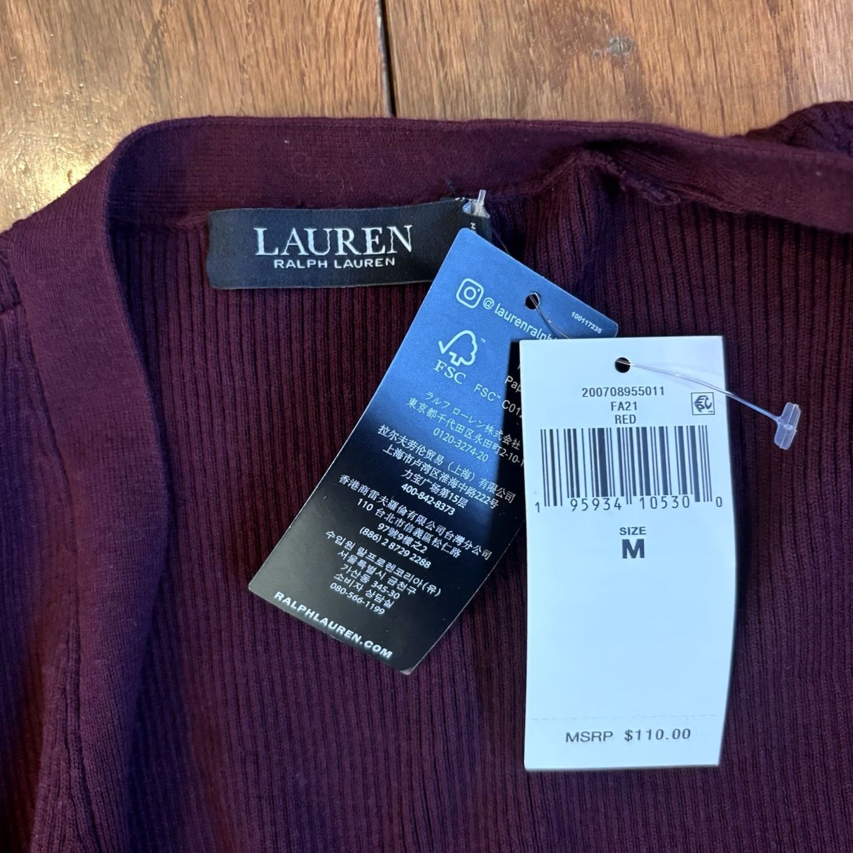 Ralph Lauren NWT Lauren Ralph Lauren Open Front Cardigan Sweater Maroon sz M Womens Cardigan Knit Open Front Pockets long Sleeve Size M / US 6-8 / IT 42-44 - 3 Thumbnail