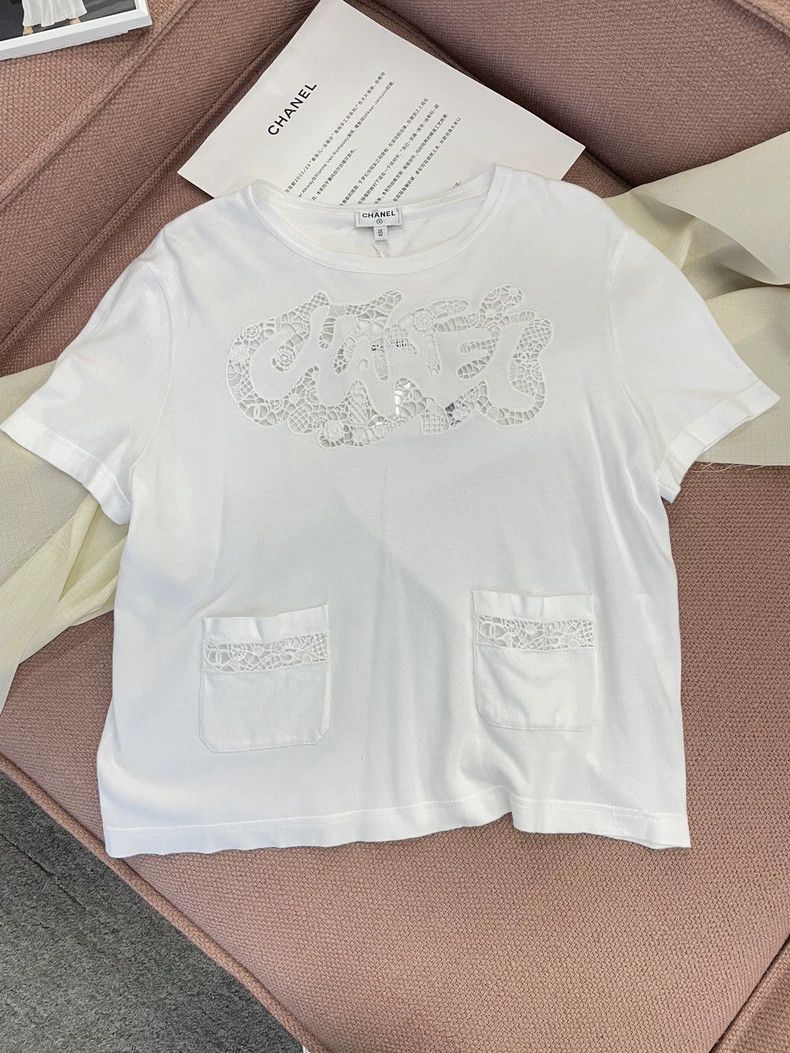 Chanel Chanel White Logo Cutout Short-Sleeve Top - dmc Size US M / EU 48-50 / 2 - 1 Thumbnail