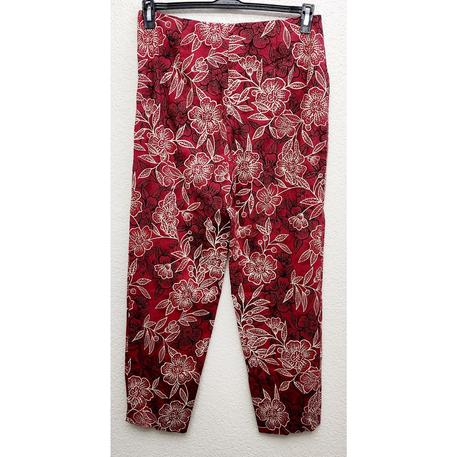Other Kathie Lee Collection Red Black White Floral Ankle Pants 10 Size 32" / US 10 / IT 46 - 2 Thumbnail