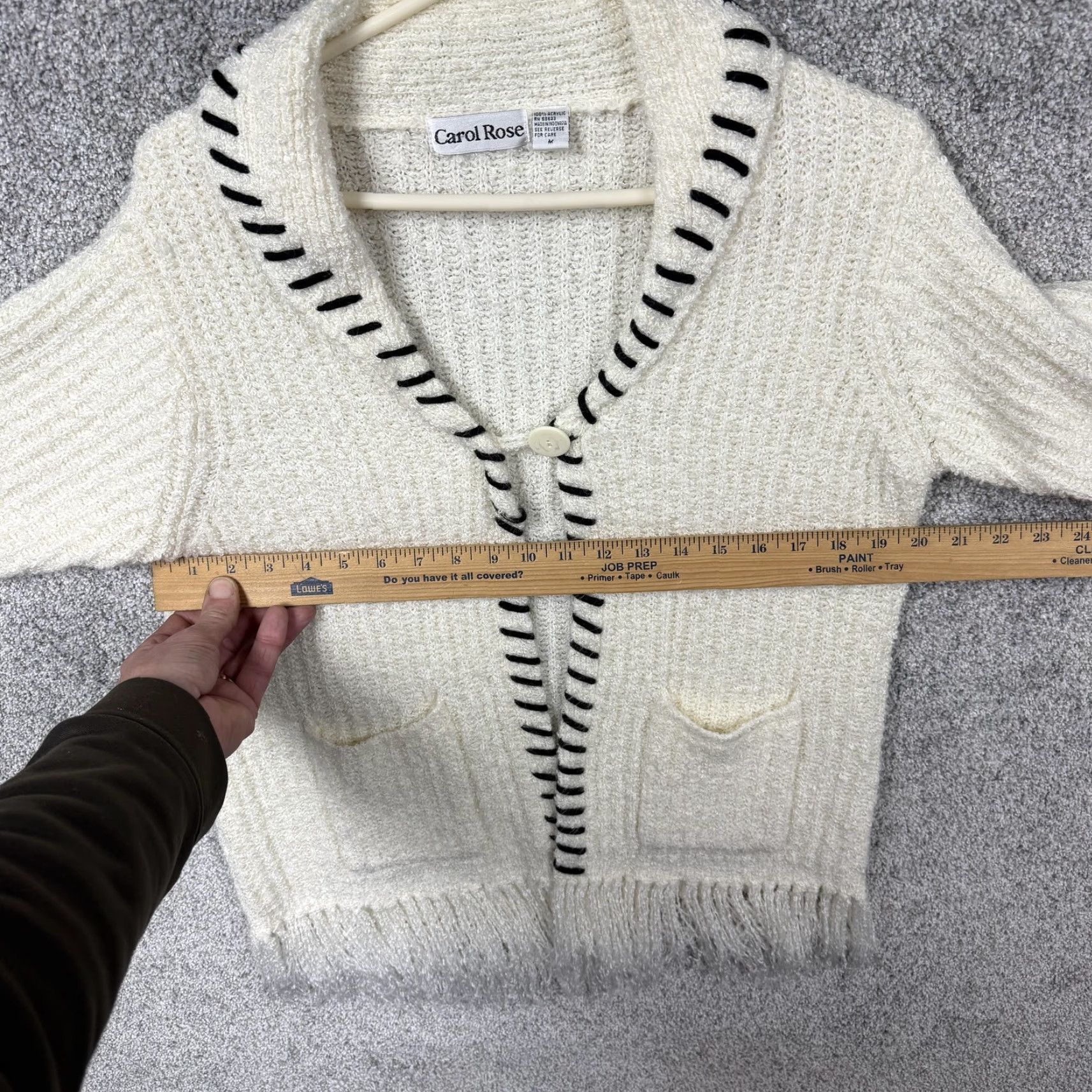 Vintage Carol Rose Cardigan Sweater Womens M Cream Fringe Knit Boho Festival Coquette Size M / US 6-8 / IT 42-44 - 6 Thumbnail