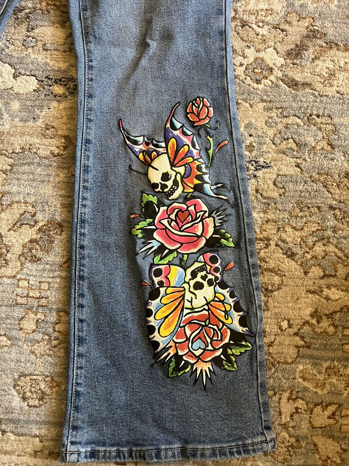 Ed Hardy GRAPHIC BUTTERFLY SKULL LOW RISE BOOTCUT JEANS 34x32 Size 34" / US 12 / IT 48 - 2 Thumbnail