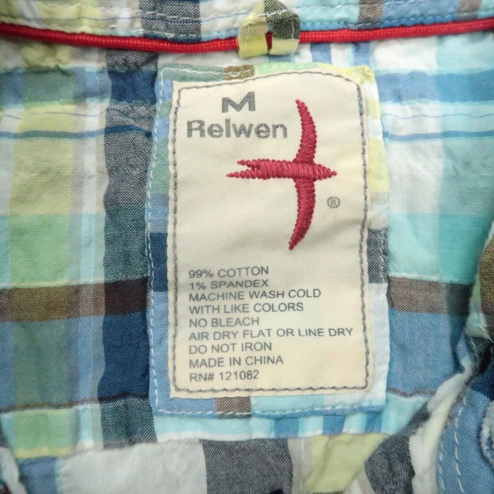 Relwen Relwen Shirt Mens Medium Blue Yellow Plaid Lightweight Long Sleeve Button-Up Seersucker Regular Fit Cotton Spandex Casual Mens Size US M / EU 48-50 / 2 - 3 Thumbnail