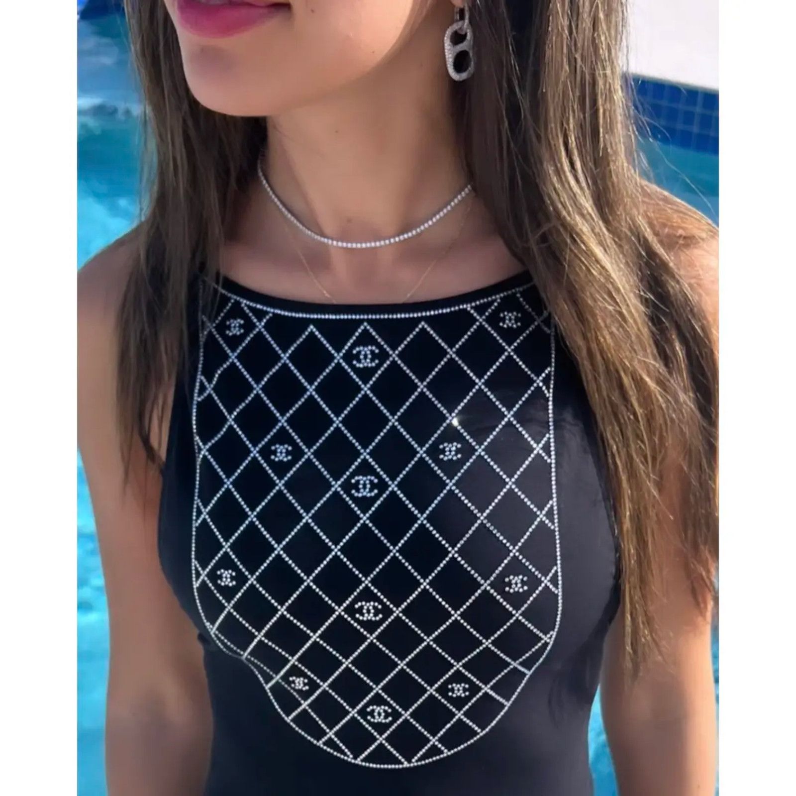 Chanel Chanel 23C Black Crystal CC Logo One Piece Swimsuit 38 Size S / US 4 / IT 40 - 8 Thumbnail