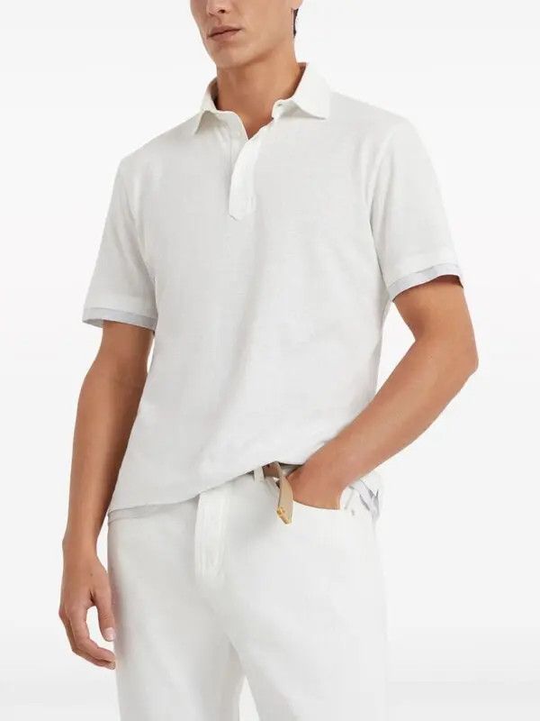 Brunello Cucinelli o1la1rc1a0425 Polo T-Shirt in White Size US L / EU 52-54 / 3 - 2 Thumbnail