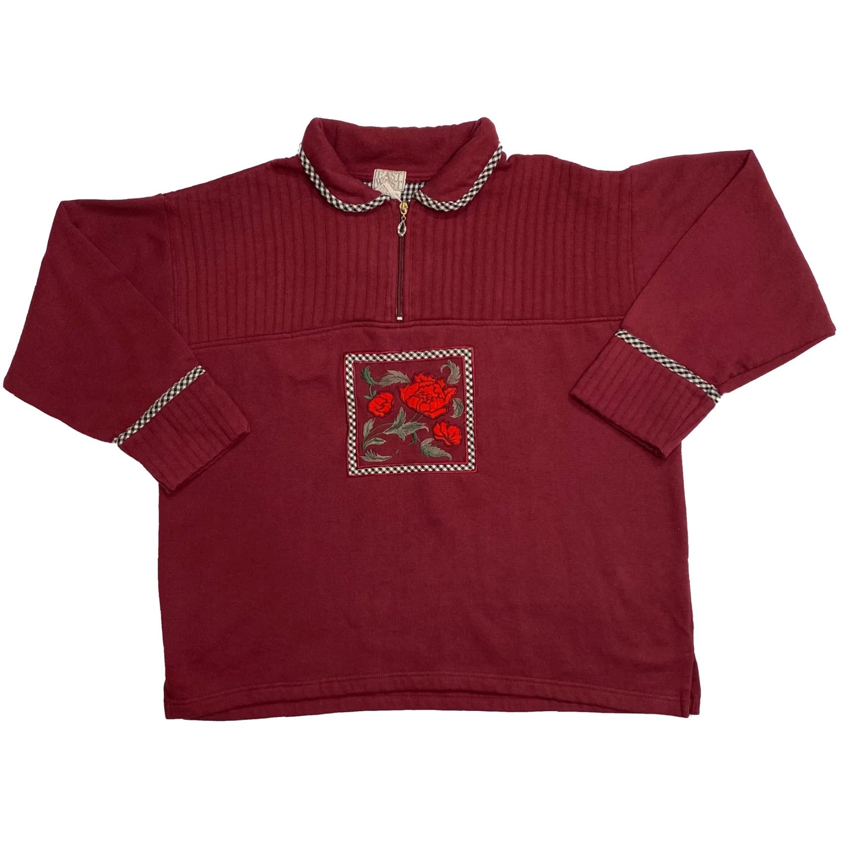 Vintage VINTAGE EAST WEST Embroidered Rose 1/4 Zip Collared Sweatshirt Women's XL Size XL / US 12-14 / IT 48-50 - 2 Thumbnail