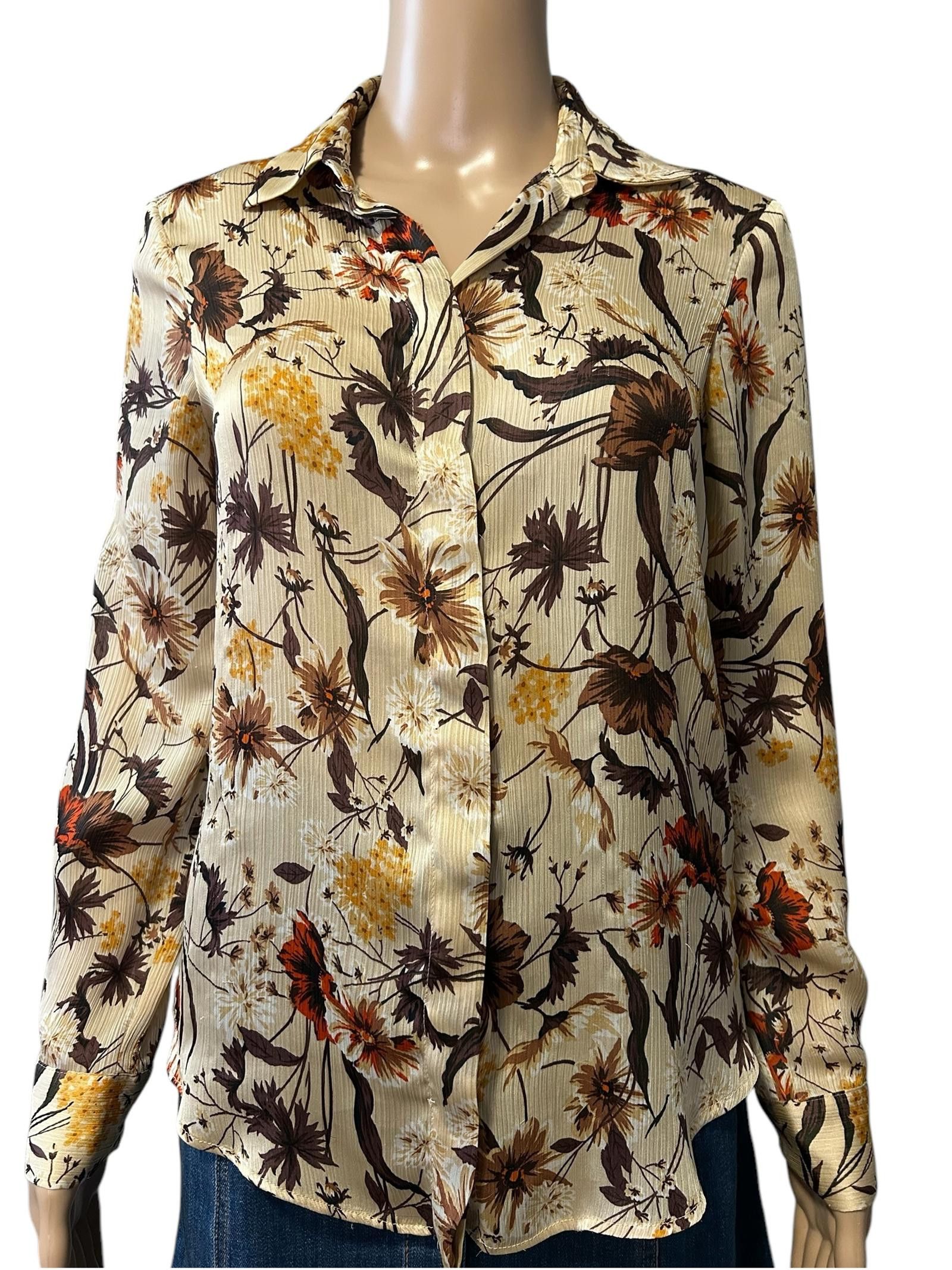 Zara Zara Basic Floral Long Sleeve Blouse Size XS / US 0-2 / IT 36-38 - 2 Thumbnail