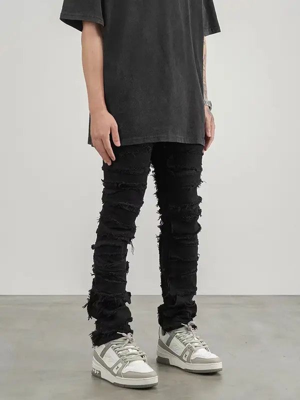 Japanese Brand VIBE High street eroded draped cut multi-patch jeans Size US 33 - 8 Thumbnail