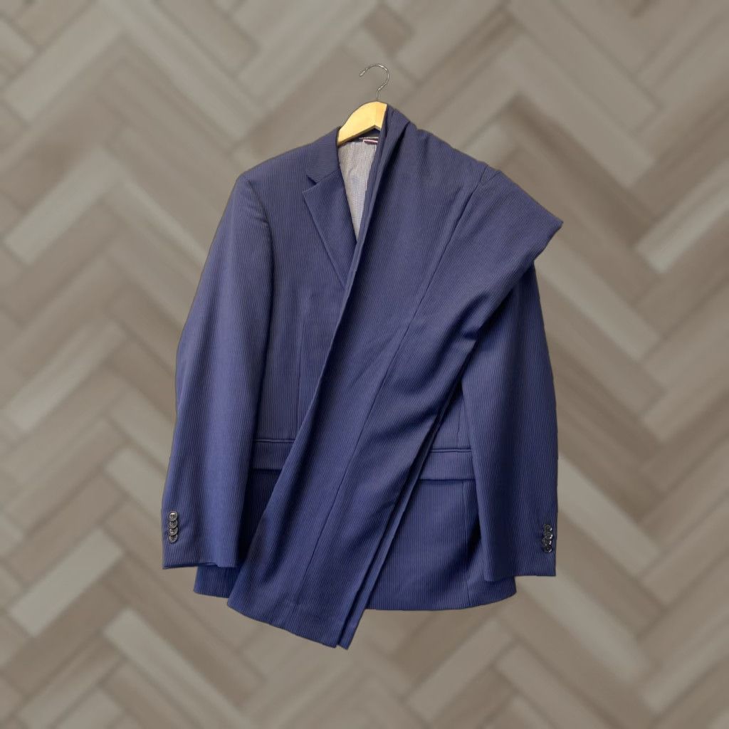 Tommy Hilfiger TOMMY HILFIGER Men's Modern-Fit Blue Plaid 2-Piece Suit Jacket Pants 40L/38W Size 40L - 1 Thumbnail
