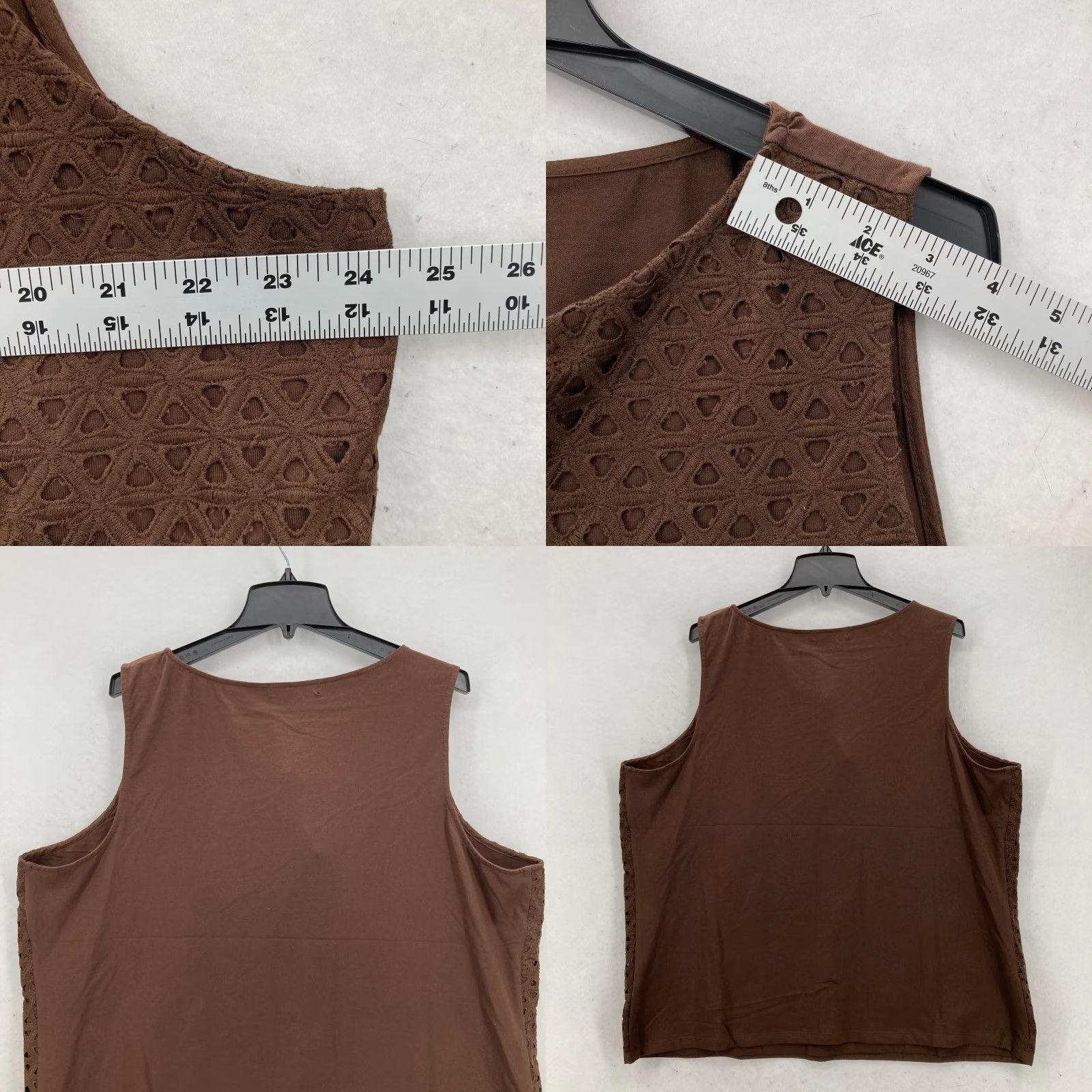 Ralph Lauren Lauren Ralph Lauren Brown Eyelet Sleeveless Tank Top 3X Cotton Stretch Boho NWT Size XXL / US 16-18 / IT 52-54 - 8 Thumbnail
