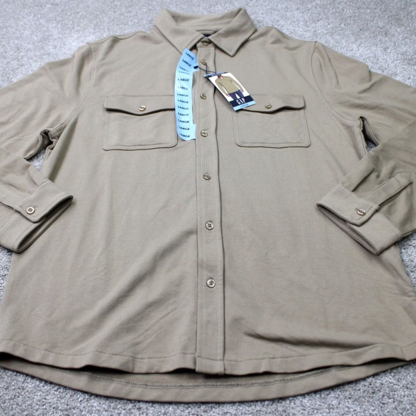 Gap Gap Shirt Mens Large Beige Long Sleeve Button-Down Knit Pockets NWT Size US L / EU 52-54 / 3 - 3 Thumbnail