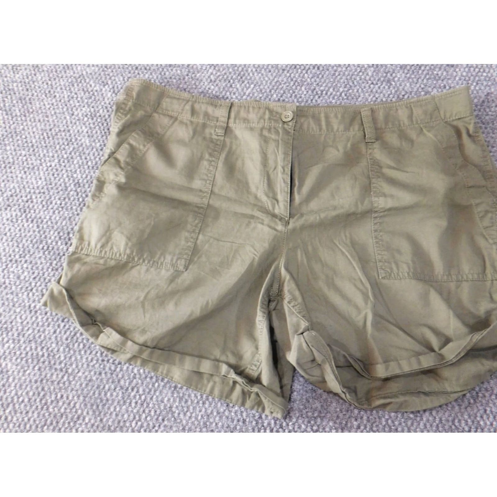 Loft LOFT Ann Taylor Womens Shorts 14 Green Cargo Flat Front Zip Classic Casual Knit Cotton Regular Mid Rise Flower Comfort Stretch Womens Size 26" / US 2 / IT 38 - 3 Thumbnail