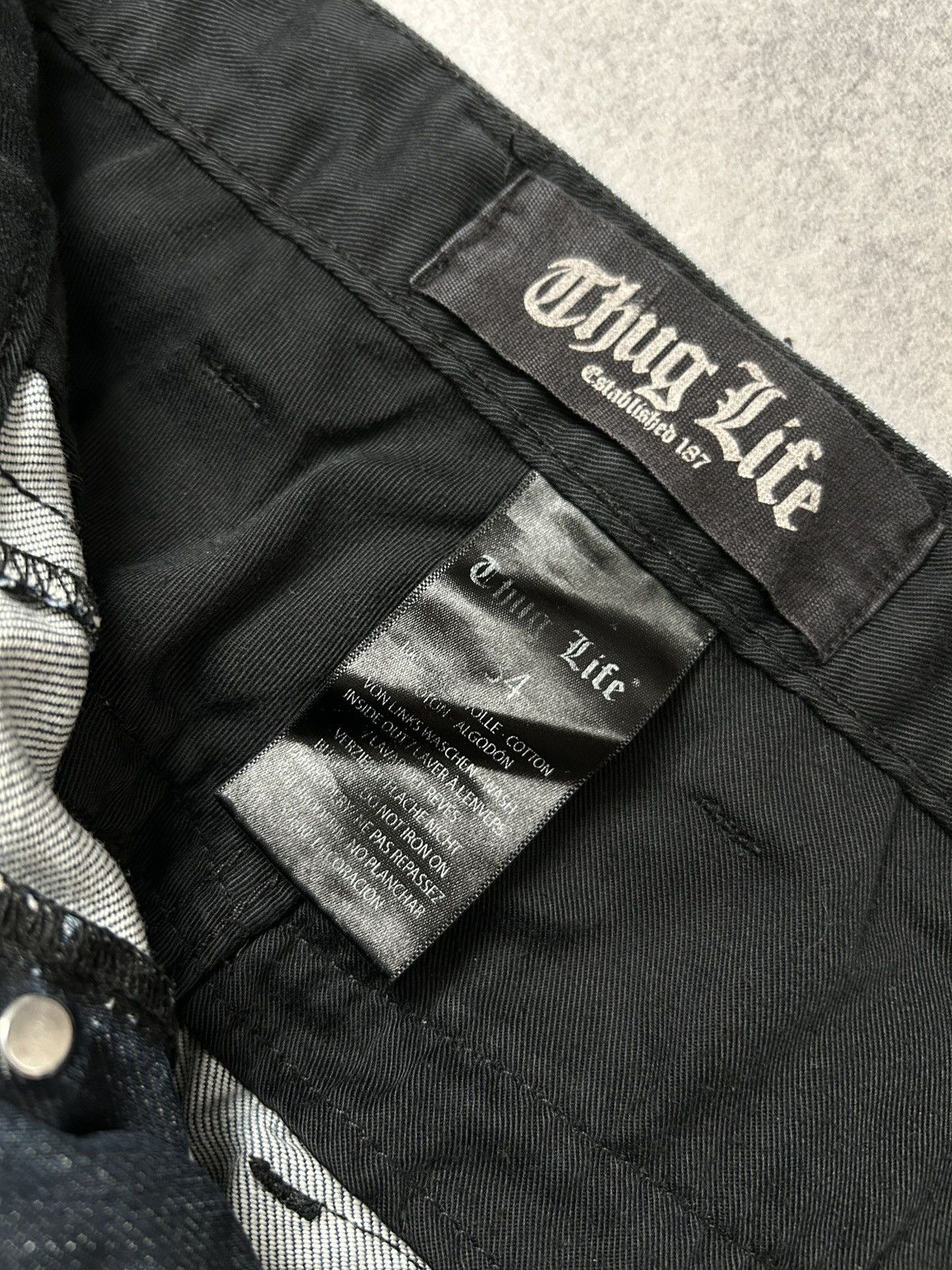 Japanese Brand Vintage Thug Life y2k distressed jeans mens dark blue Size US 34 / EU 50 - 8 Thumbnail