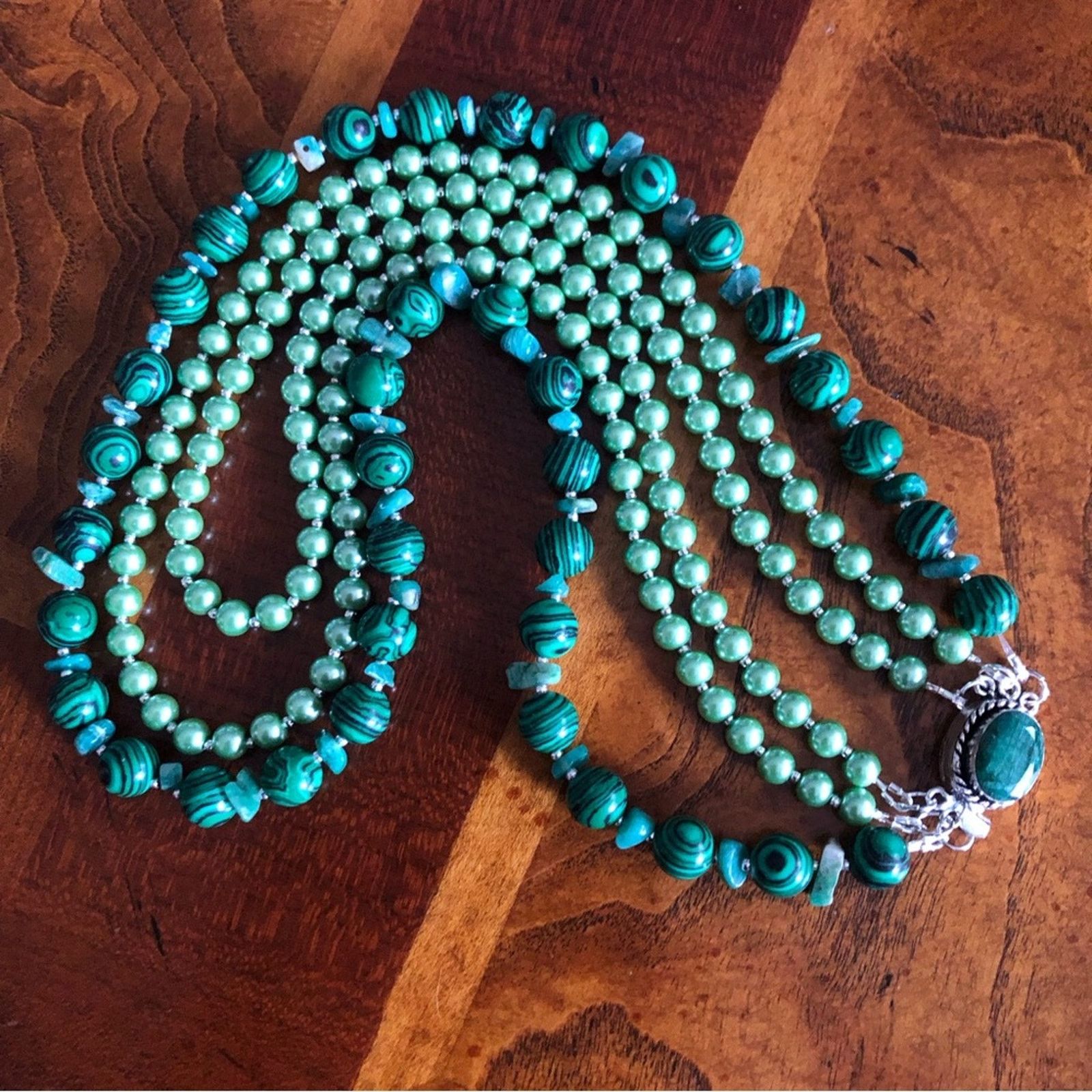 Handmade Handcrafted malachite Czech glass genuine emerald necklace Size ONE SIZE - 10 Thumbnail