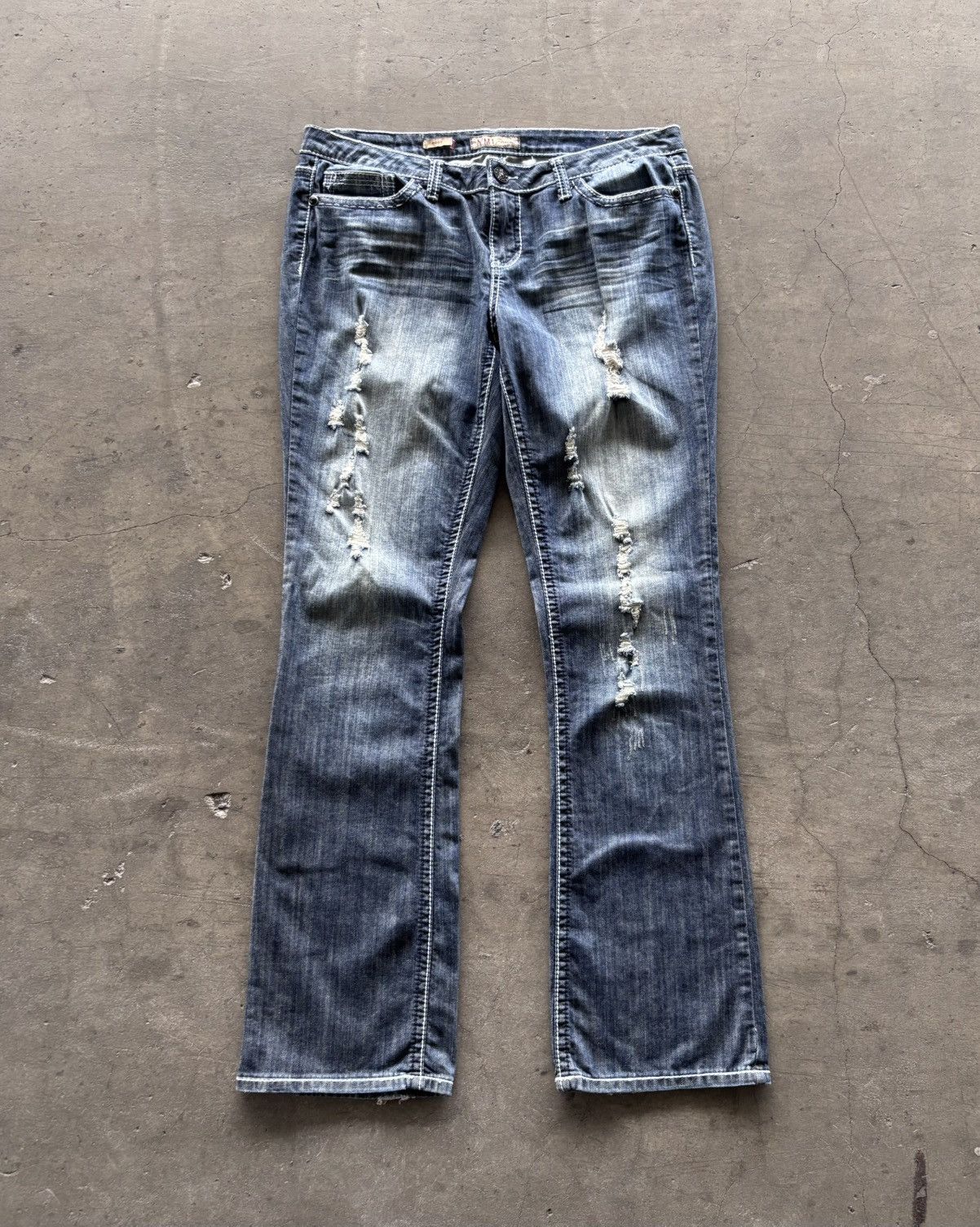 If Six Was Nine × KMRii × Le Grande Bleu (L.G.B.) 14th addiction Kmrii Style Trashed Flared Denim Jeans Size US 31 - 2 Thumbnail