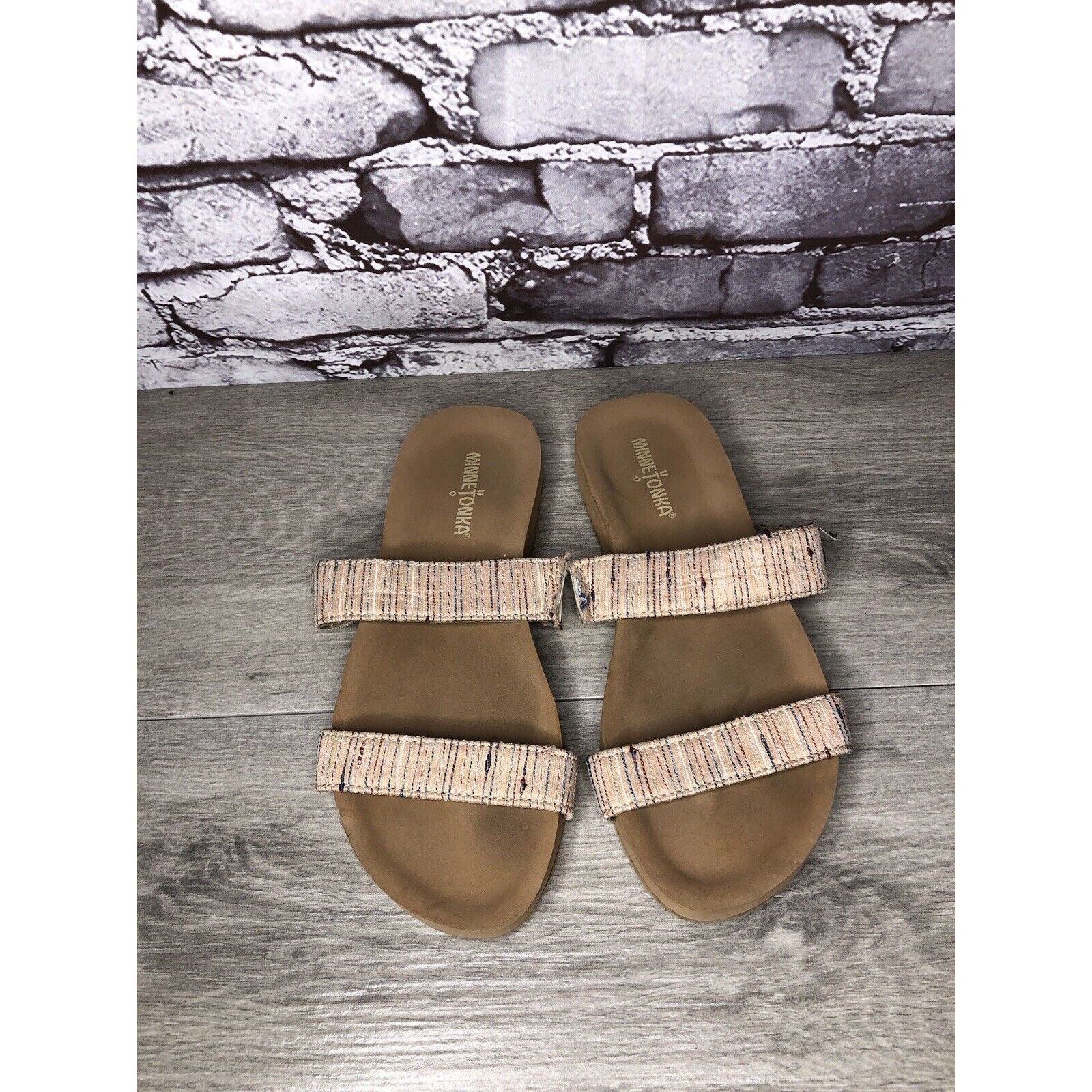 Minnetonka Minnetonka 532288 Pink Fabric Striped Casual Slides Sandals Size US 7 / IT 37 - 16 Thumbnail