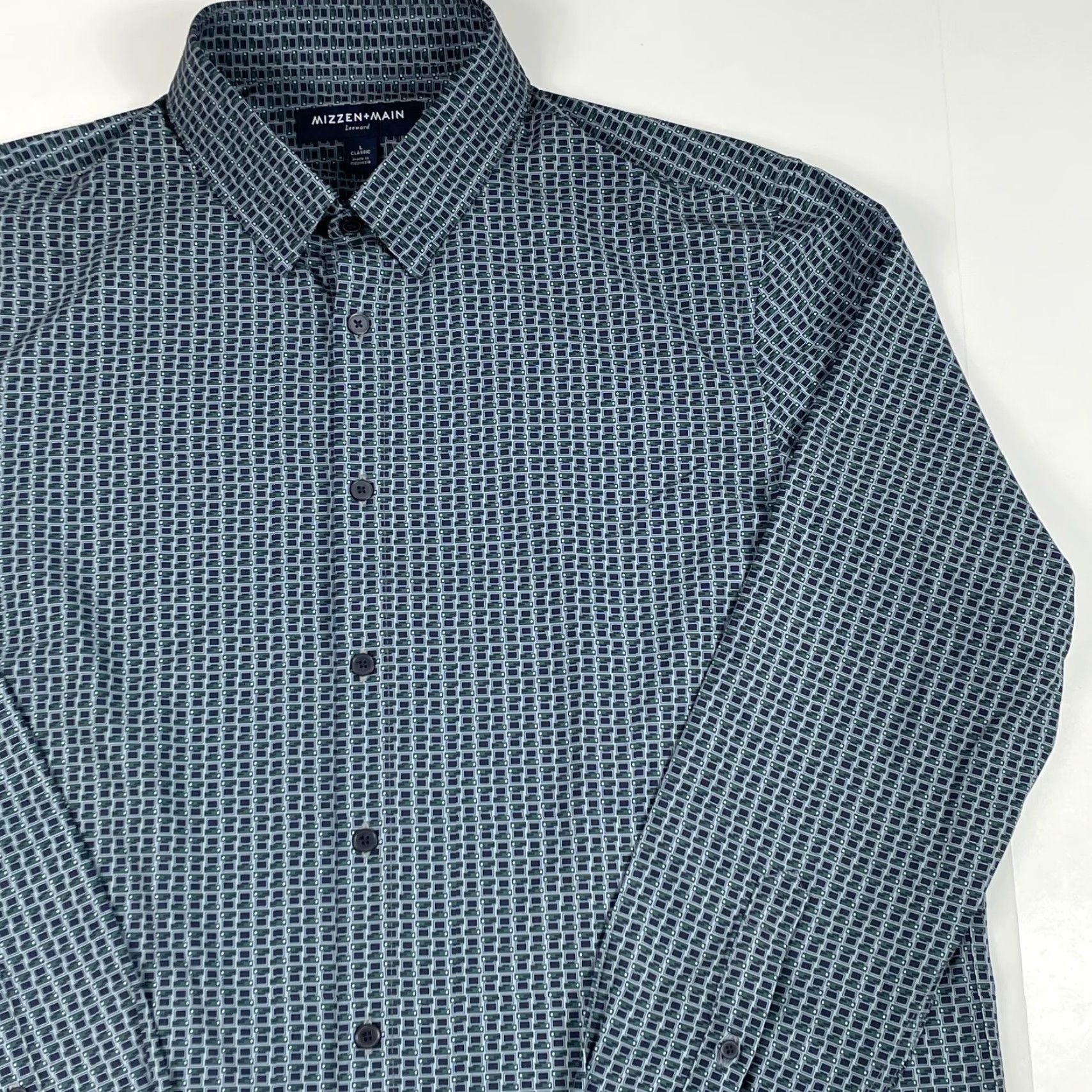Mizzen+Main Mizzen+Main Shirt Men Large Blue Leeward Geometric Button Up Golf Golfer Stretch Size US L / EU 52-54 / 3 - 3 Thumbnail