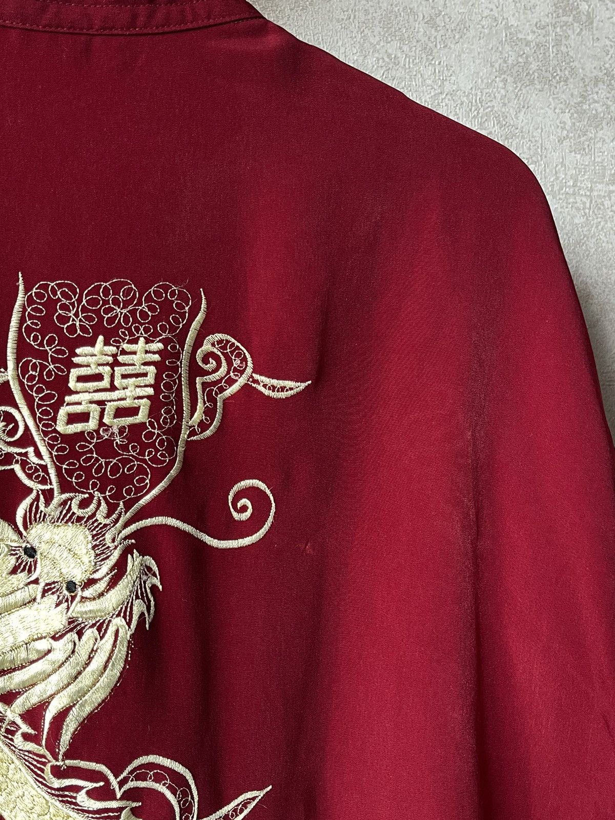 Japanese Brand 90s Vintage Burgundy Dragon Embroidered Chinese Tang Shirt Size US XXL / EU 58 / 5 - 13 Thumbnail