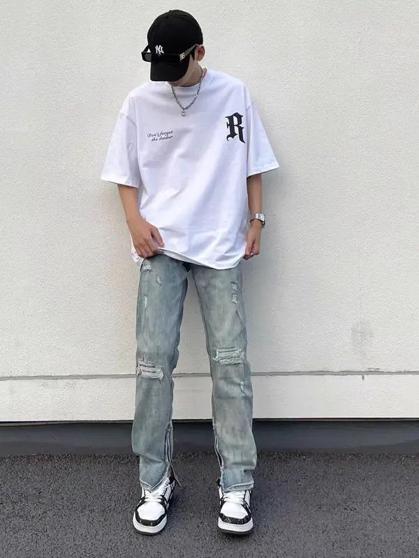VIBE High Street Vintage Washed Ripped Micro Flare Jeans Size US 34 / EU 50 - 4 Thumbnail