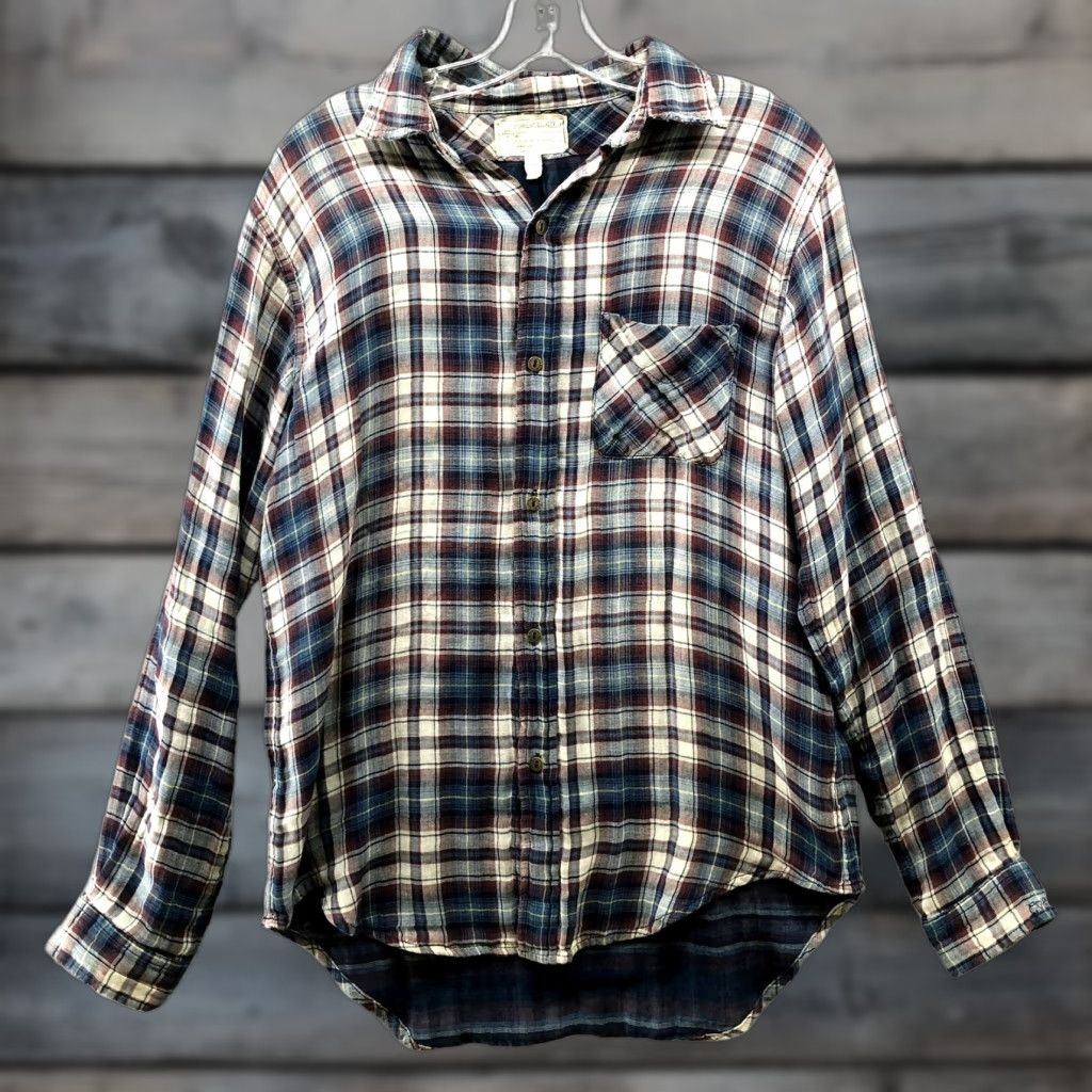 Vintage Current Elliott The Prep School Shirt Undertow Plaid Womens S Oversized Knit Button-Up Blue Casual Bohemian Grunge School 90s Womens Size S / US 4 / IT 40 - 1 Thumbnail
