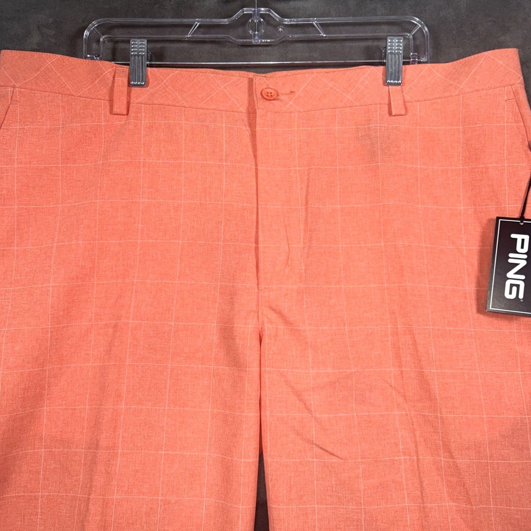 Vintage PING Golf Shorts Mens 40 (Fits 42) Salmon Plaid Performance Khakis Orange 42 Size US 42 / EU 58 - 2 Thumbnail
