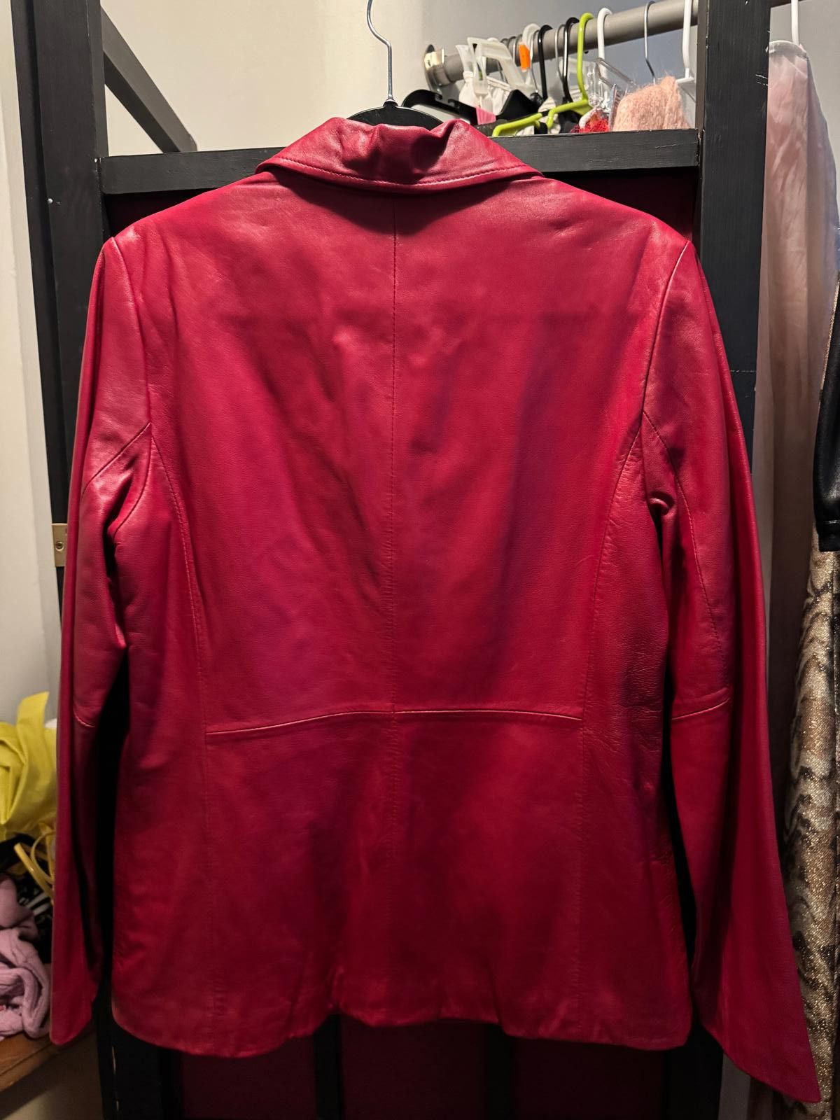 Designer Red leather Button up Jacket blazer size 8 Size M / US 6-8 / IT 42-44 - 3 Thumbnail