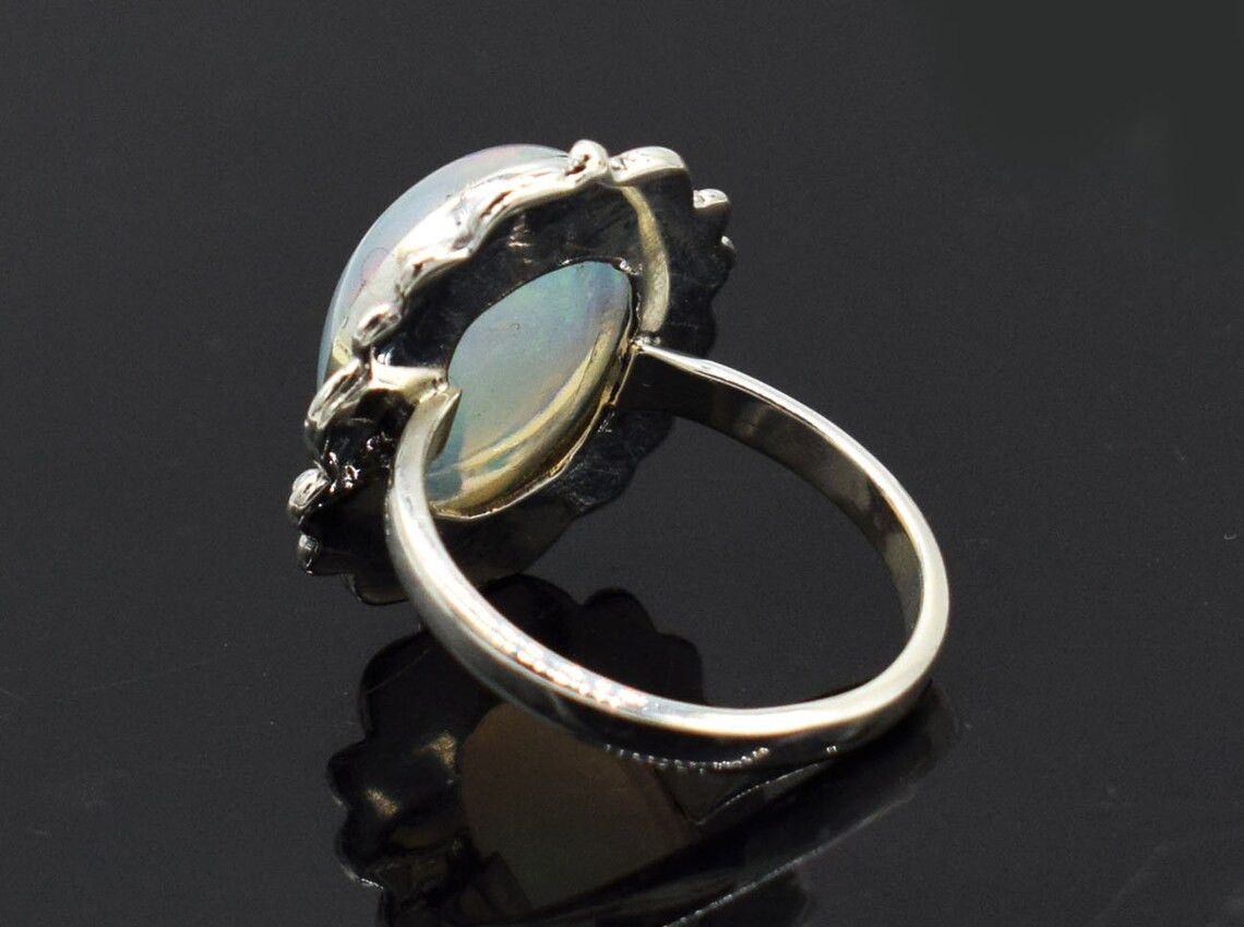 Handmade Natural Ethiopian Opal Ring Handmade 925K Silver Boho Ring Size ONE SIZE - 3 Thumbnail