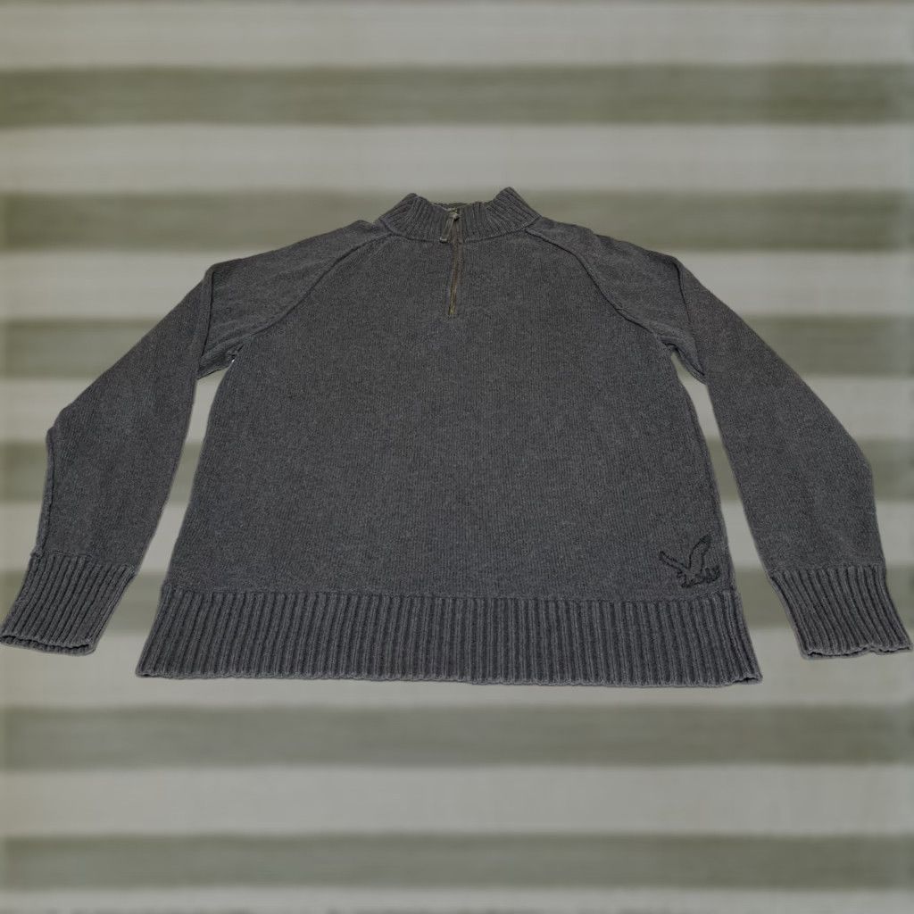 American Eagle Outfitters American Eagle Outfitters Sweater Mens XL Gray 1/4 Zip 100% Cotton Pullover Mock Neck Size US XL / EU 56 / 4 - 1 Thumbnail
