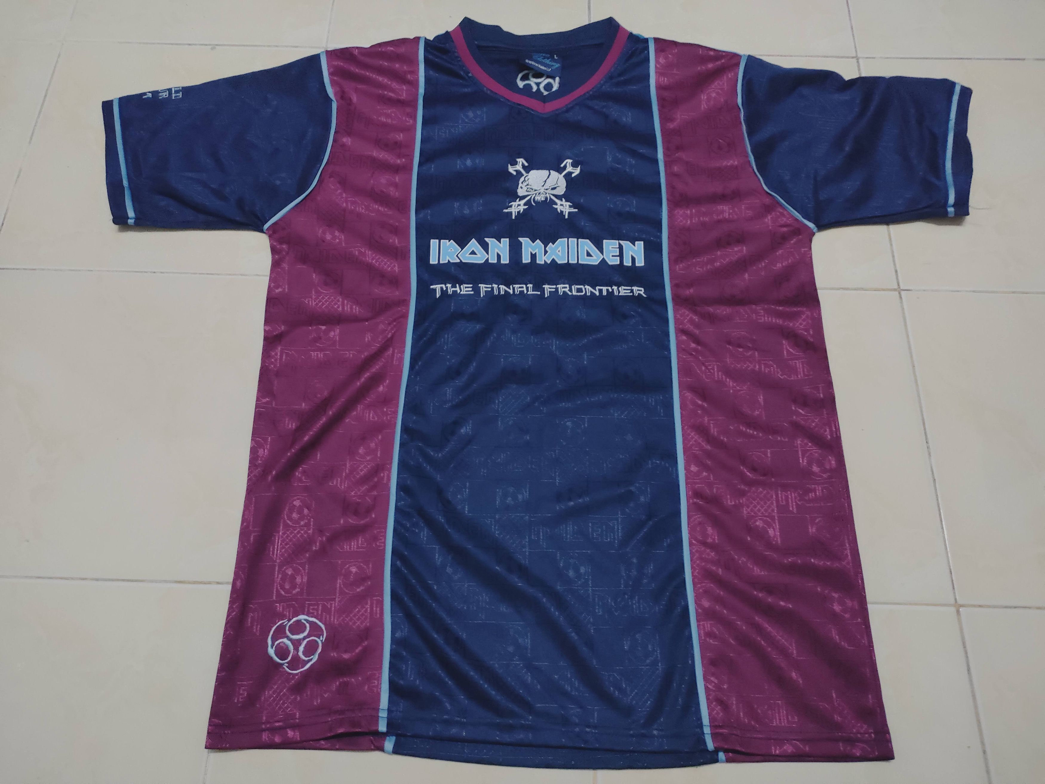 Band Tees × Iron Maiden × Vintage Vintage Iron Maiden Football Retro Final Frontier Jersey Tee Size US L / EU 52-54 / 3 - 1 Thumbnail