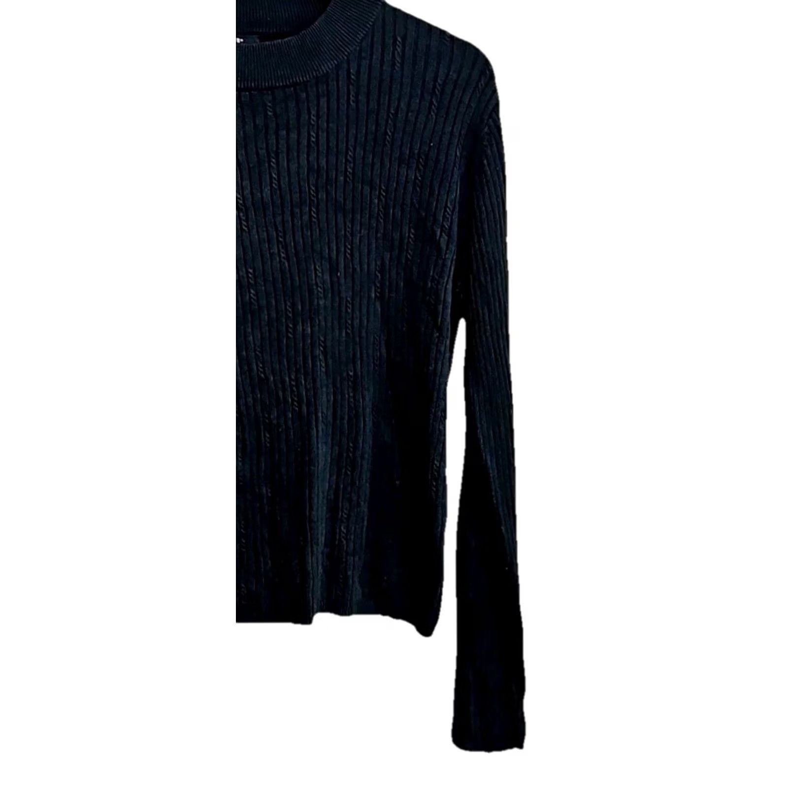 Vintage Ali Miles Black Ribbed Knit Sweater Women’s Large Long Sleeve Crewneck Size L / US 10 / IT 46 - 3 Thumbnail