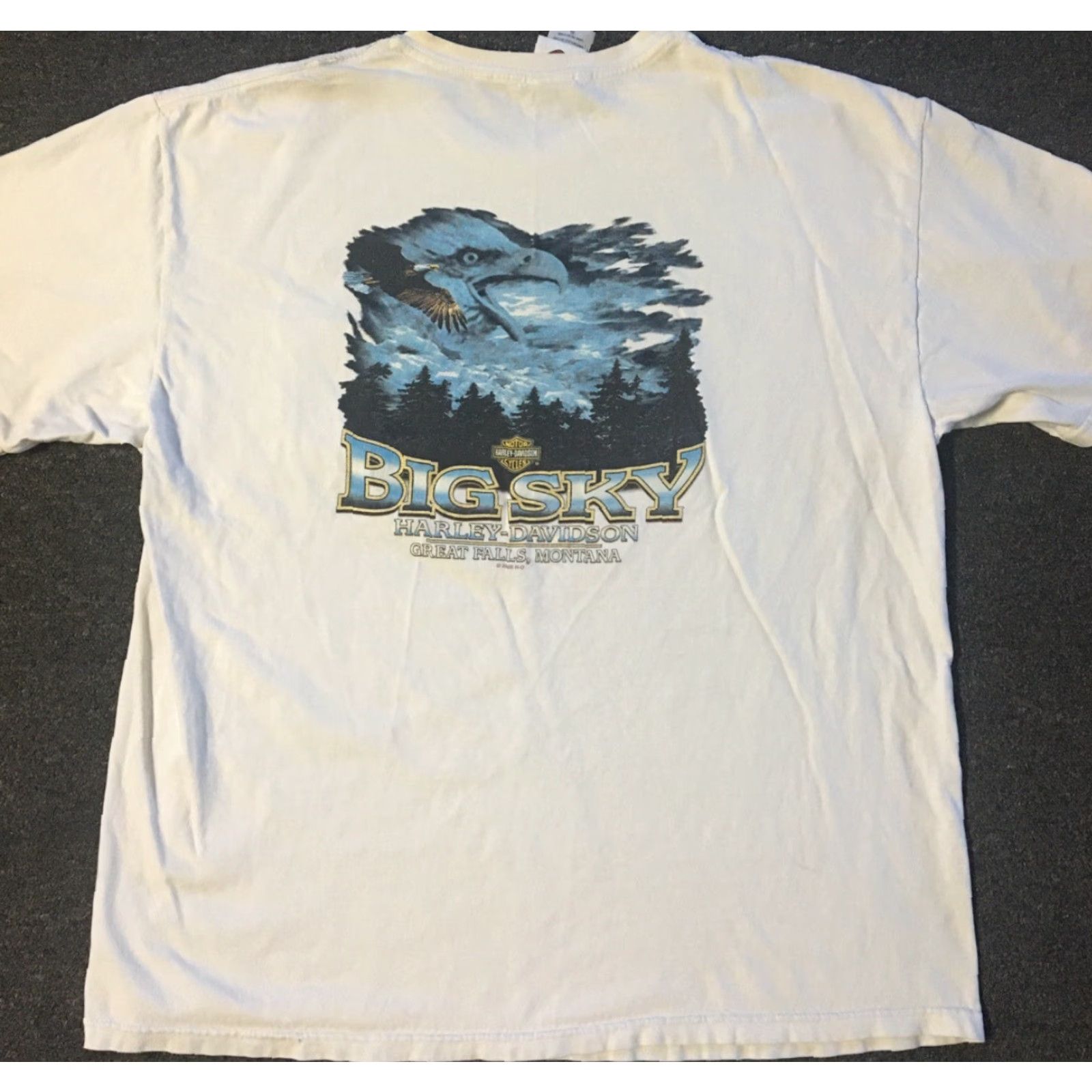 Harley Davidson VINTAGE Harley-Davidson Shirt XL White Bald Eagle Distressed 90s Grunge Biker USA Califonia 70s 80s Punk Graphic Tee Mens Size US XL / EU 56 / 4 - 2 Thumbnail