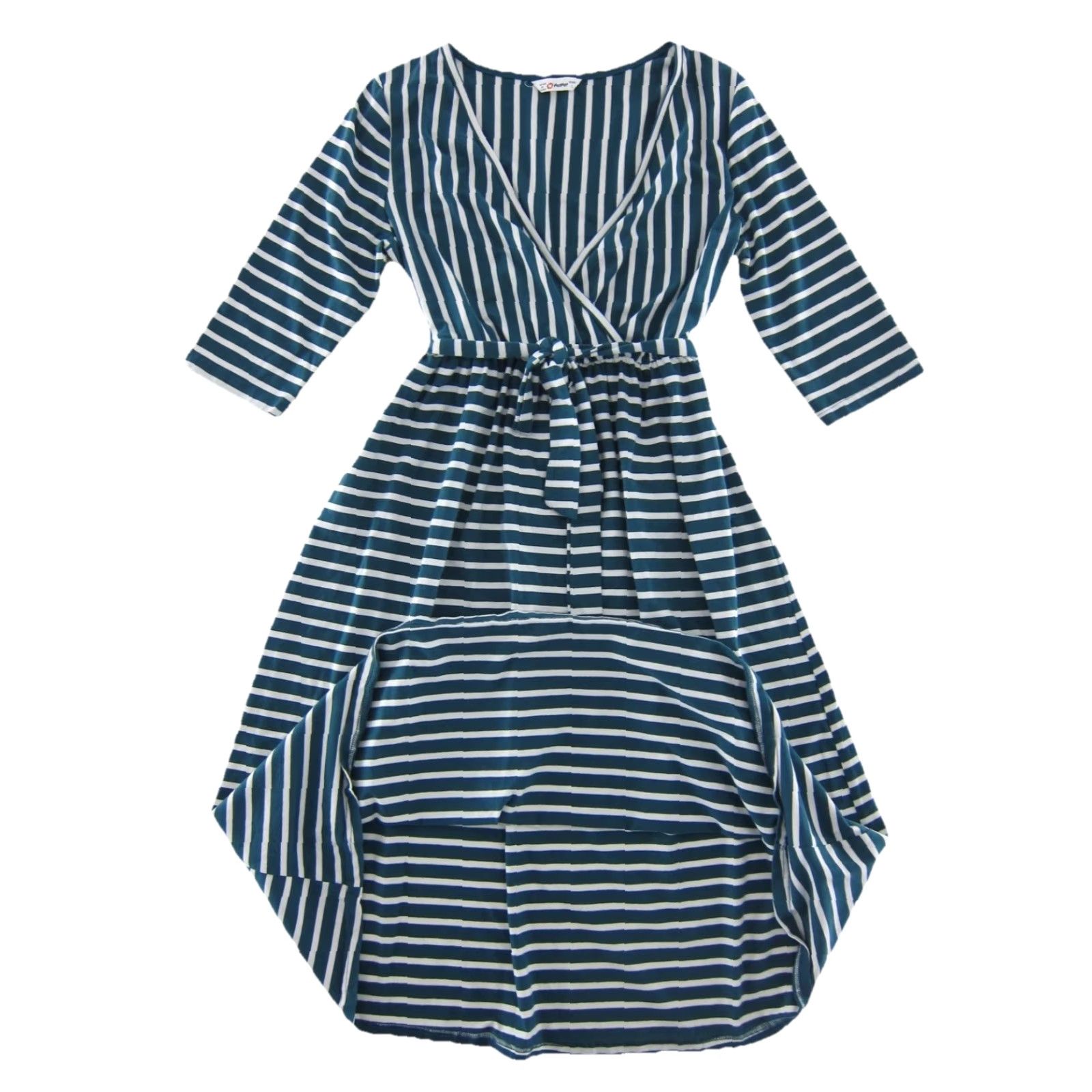 Vintage PatPat Green White Stripe Jersey Stretch V-Neck 3/4 Sleeve Midi Dress Large Size L / US 10 / IT 46 - 5 Thumbnail