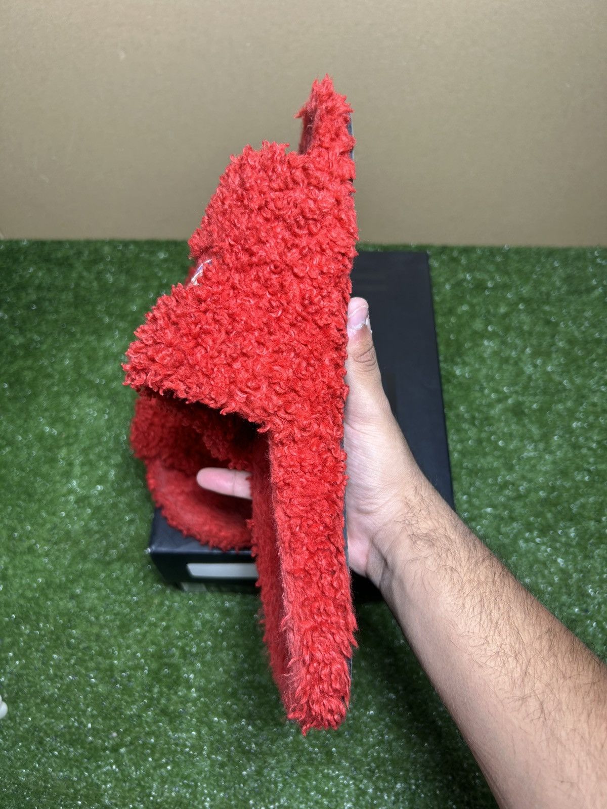 Balenciaga furry slides red