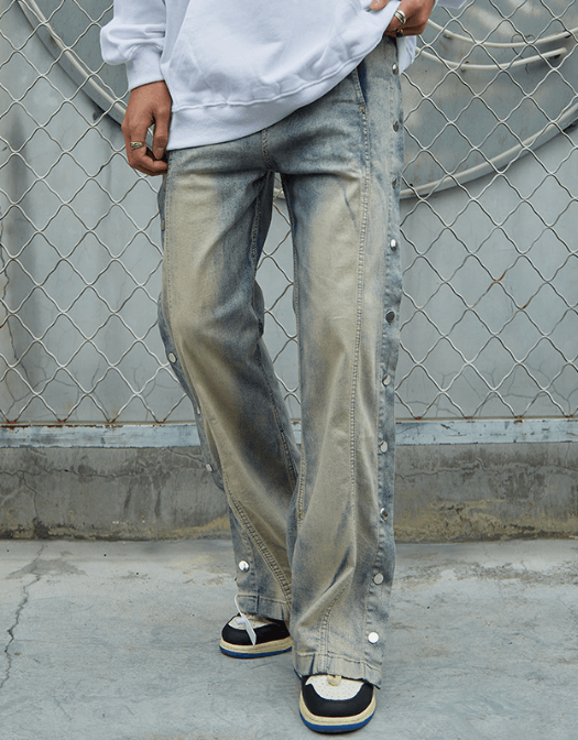 Japanese Brand × Jean Men's trendy side buttoned casual distressed jeans Size US 32 / EU 48 - 1 Thumbnail