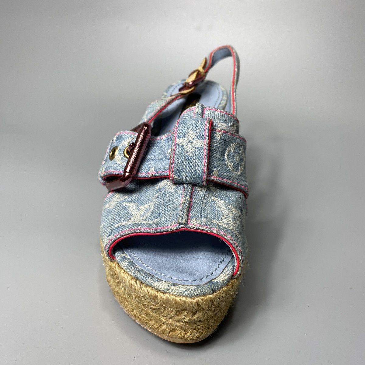 Louis Vuitton Bleached Monogram Denim Wedge Sandals Size US 7 / IT 37 - 12 Thumbnail