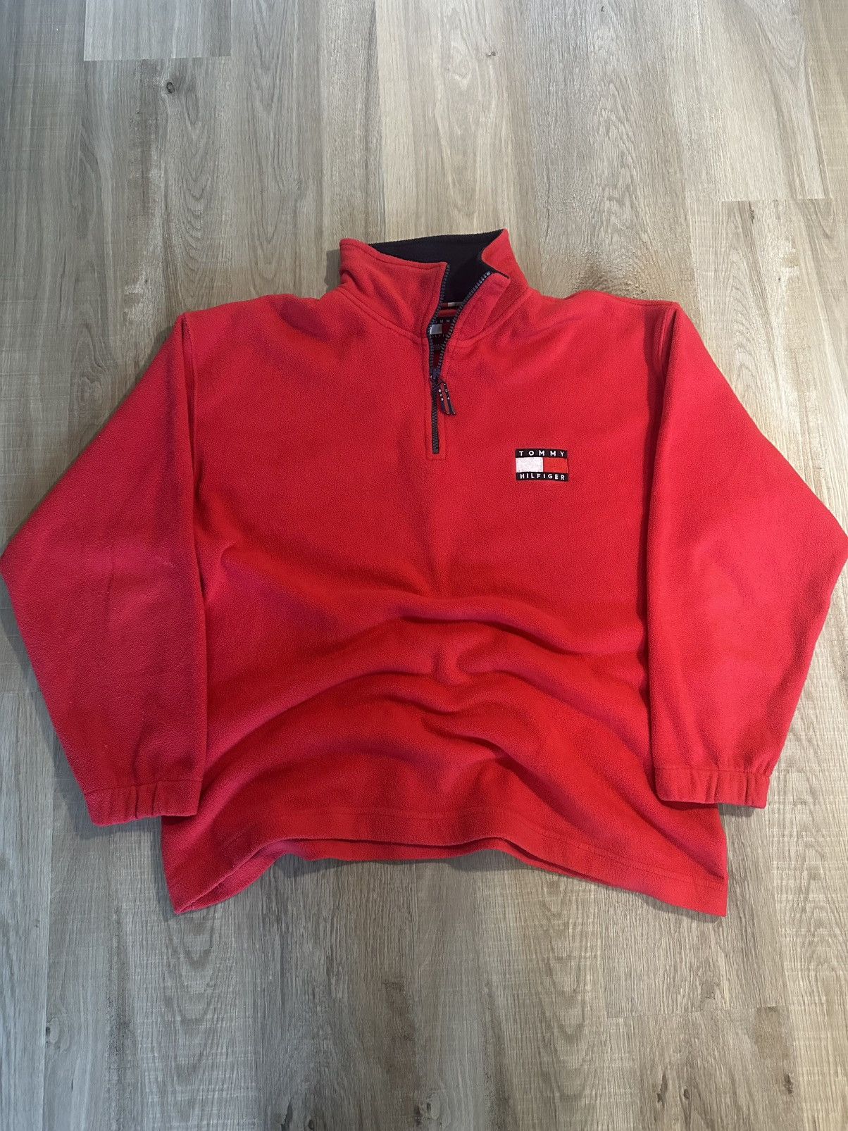 Tommy Hilfiger Vintage Tommy Hilfiger Red Fleece Quarter Zip Size US XL / EU 56 / 4 - 2 Thumbnail