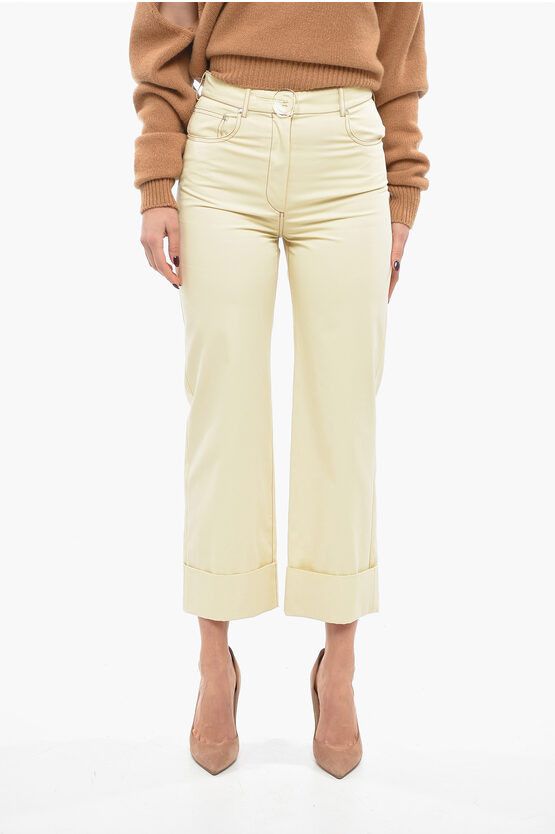 image of Stella Mccartney Cuffed Cotton Pants With Visible Stitchings in Beige, Women's (Size 26)