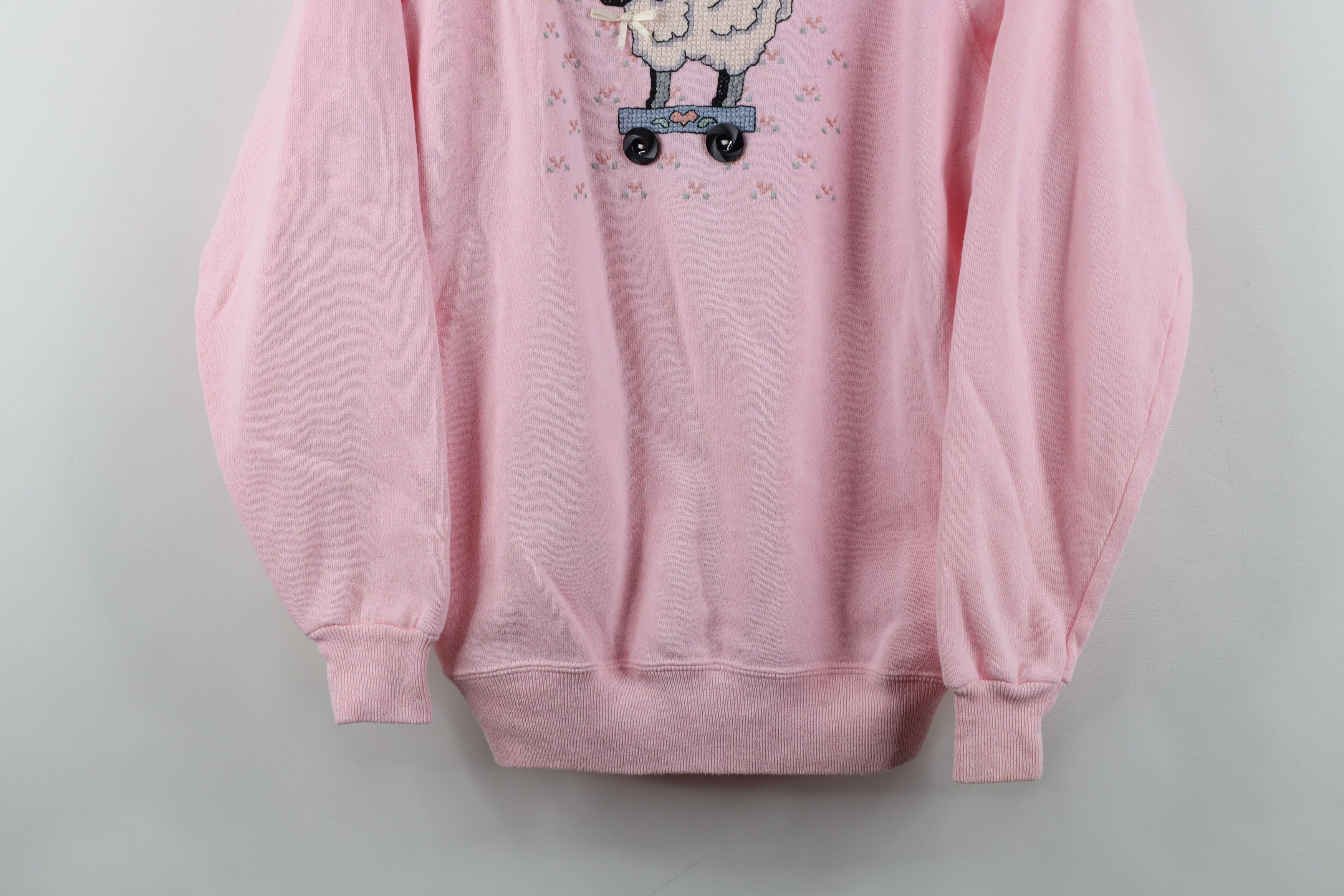 Vintage Vintage 90s Streetwear Sheep Heart Sweatshirt Pink USA Size L / US 10 / IT 46 - 3 Thumbnail
