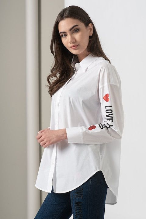 Love Moschino Love Moschino Cotton White Logo Print Blouse Shirt US8 EU40 Size M / US 6-8 / IT 42-44 - 1 Thumbnail