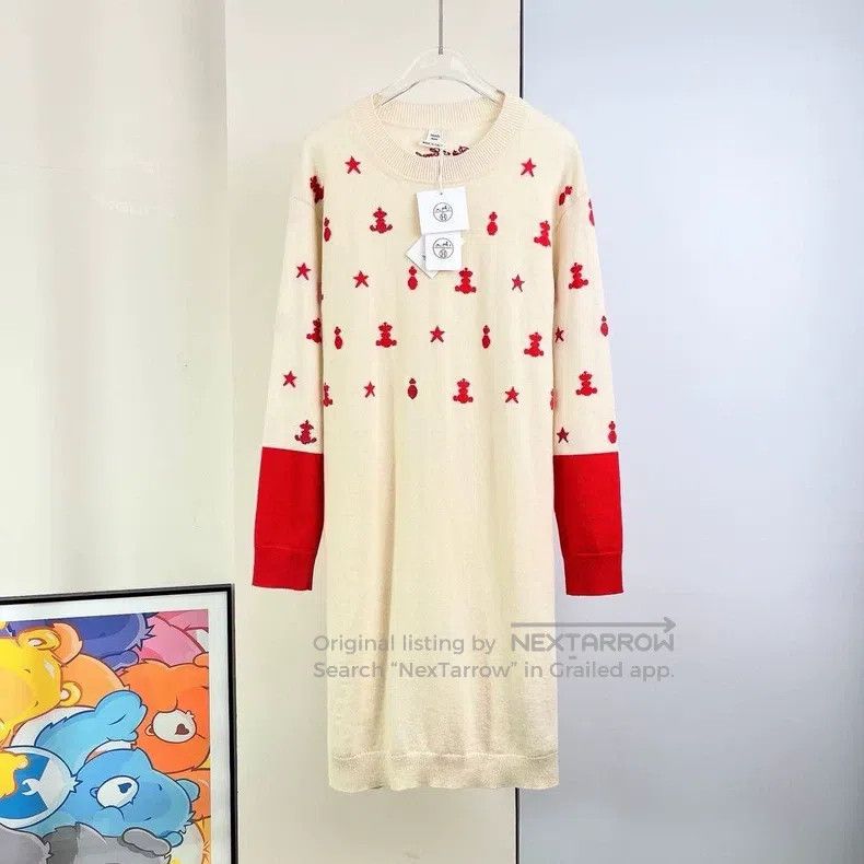 Hermes Hermes Ivory and magenta cashmere dress Size XS / US 0-2 / IT 36-38 - 1 Thumbnail